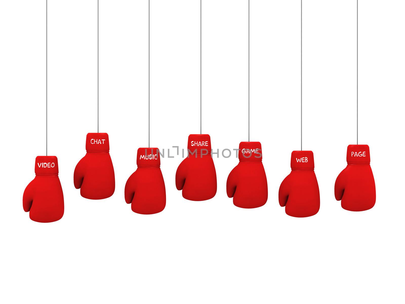 social media text on red hanging sports gloves by motionkarma