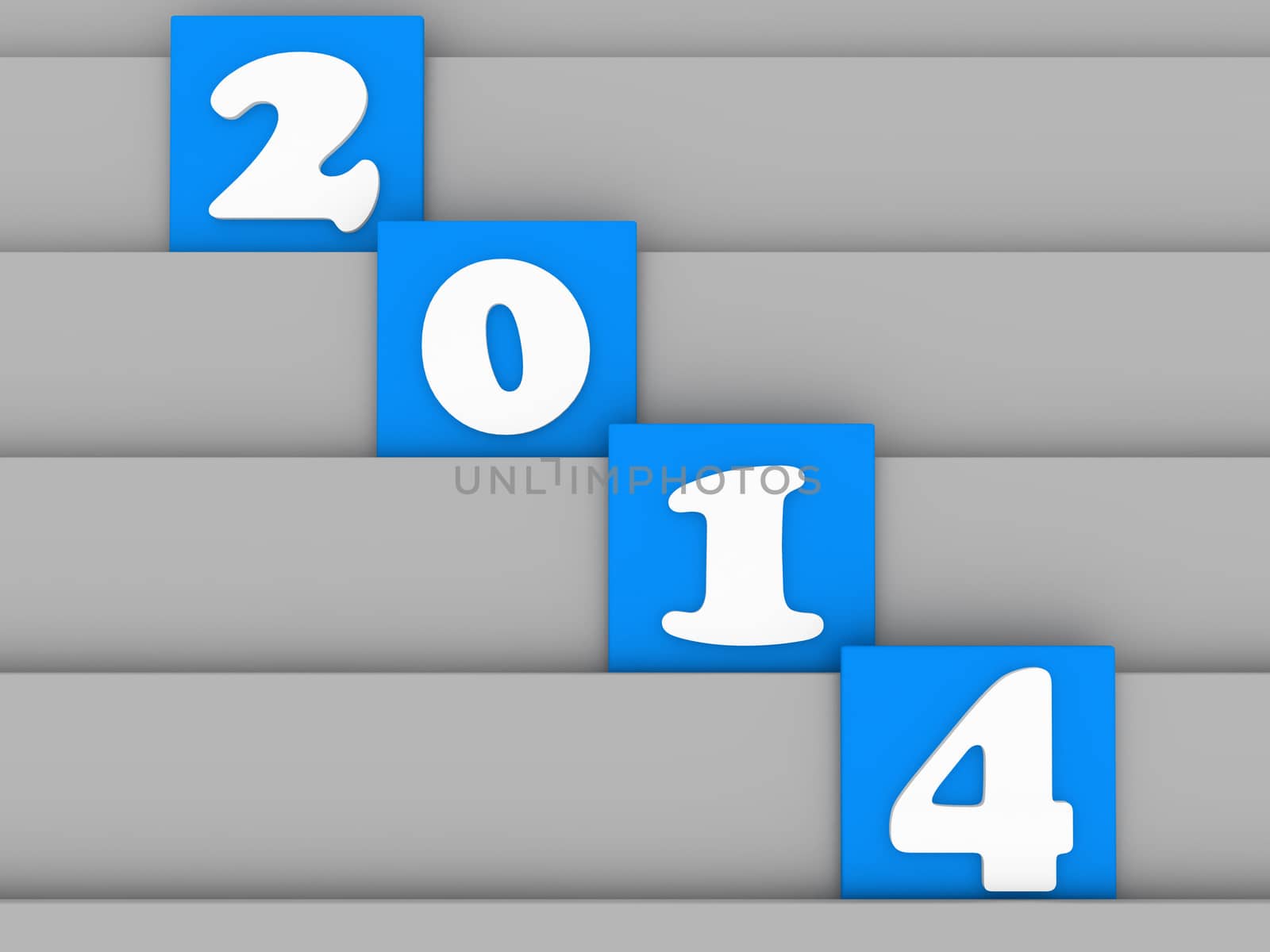 2014 separately on blue block in 3d