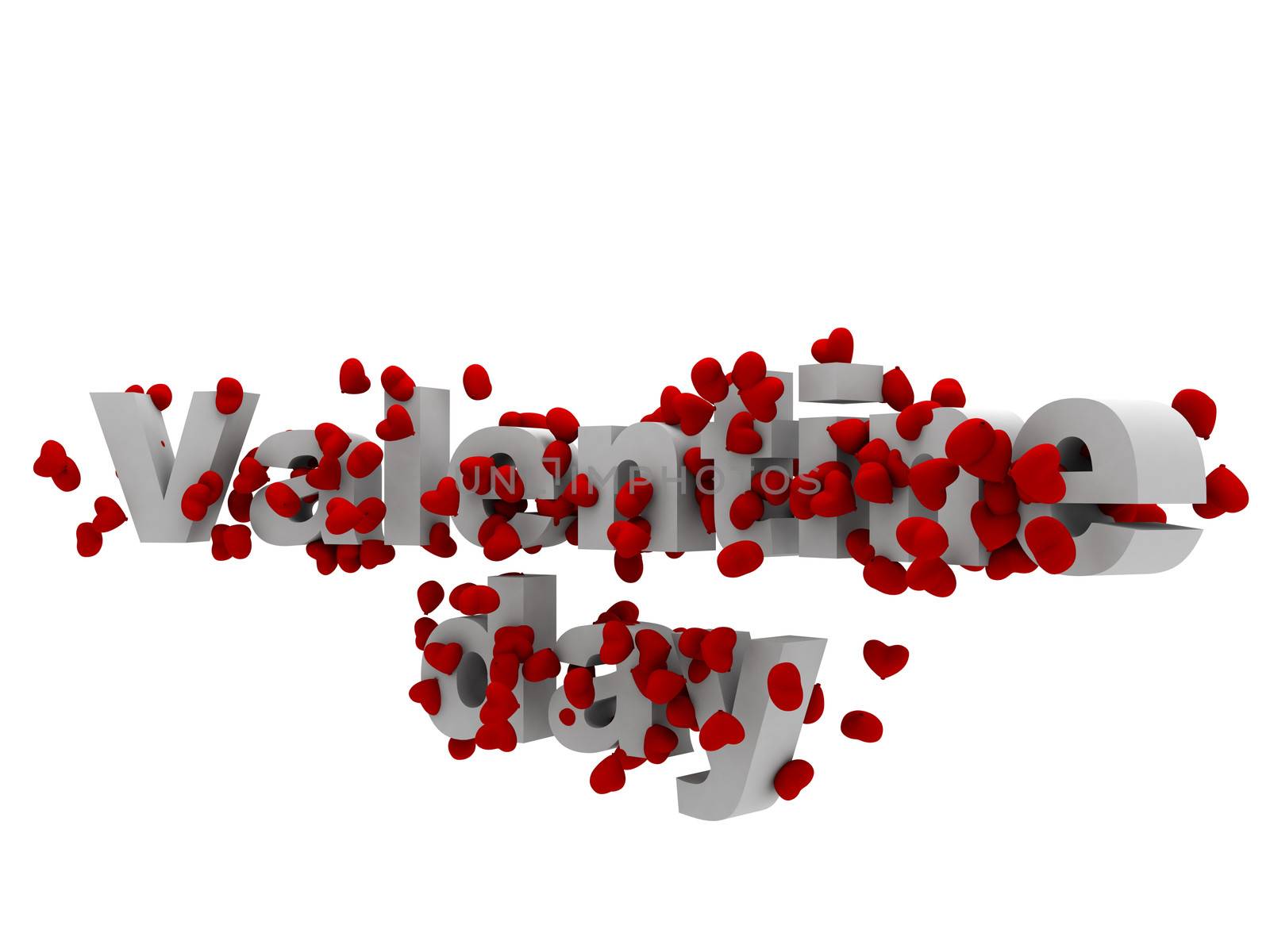 3d valentine text surrounded by hearts