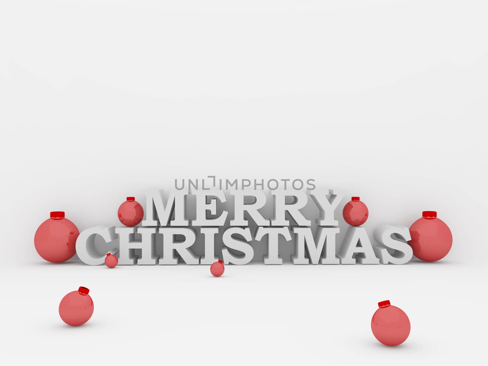 isolated merry christmas text with balls in red
