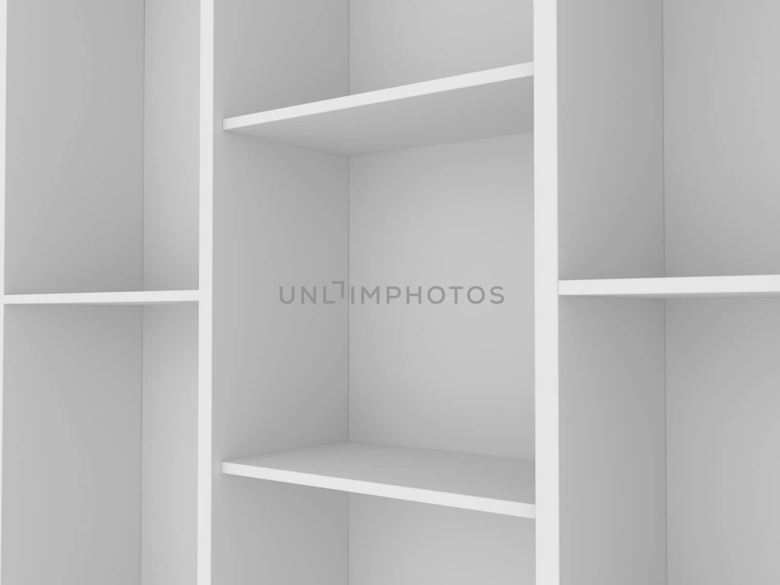 3d white empty shelf space