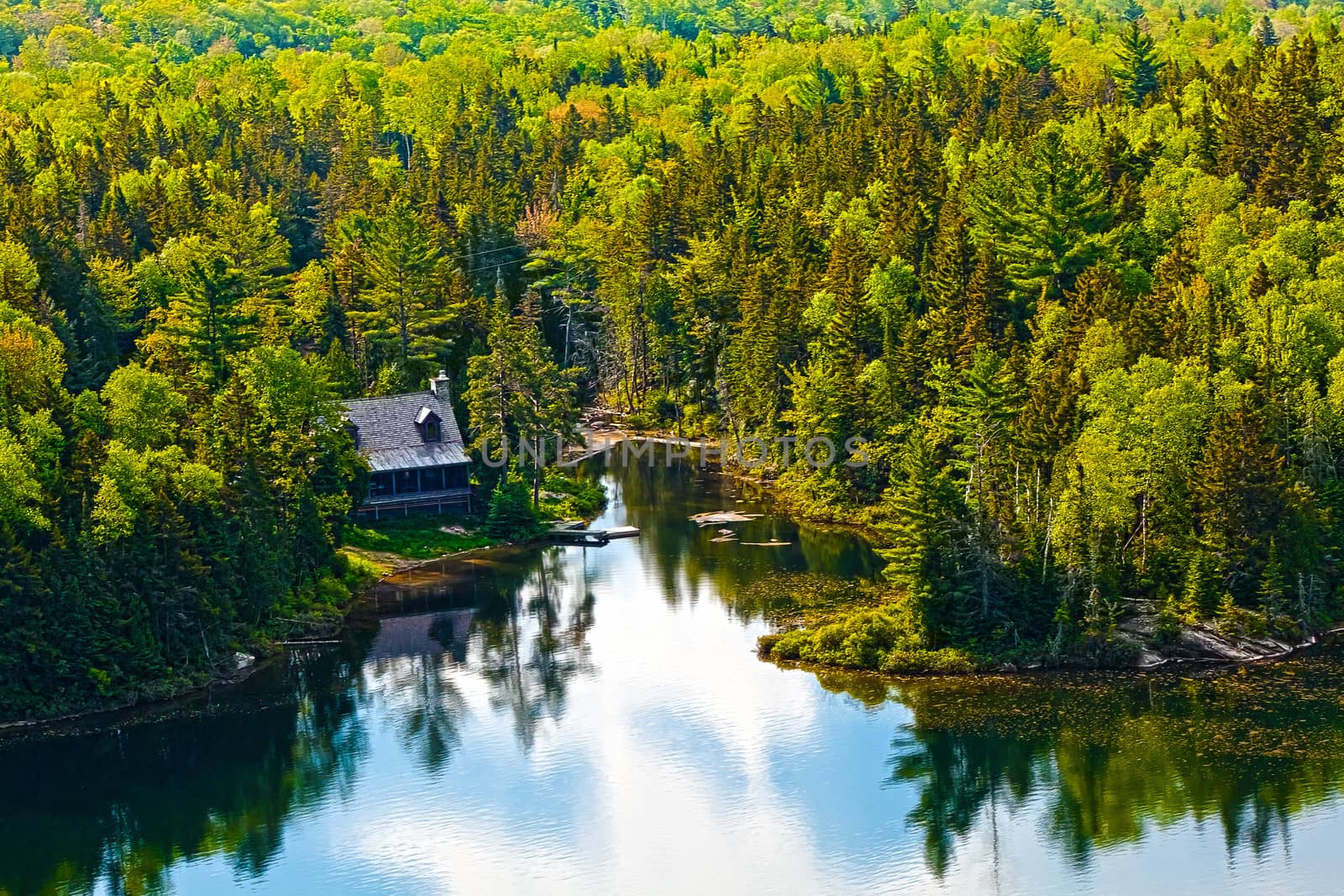 panorama lake of sacacomie in quebec canada