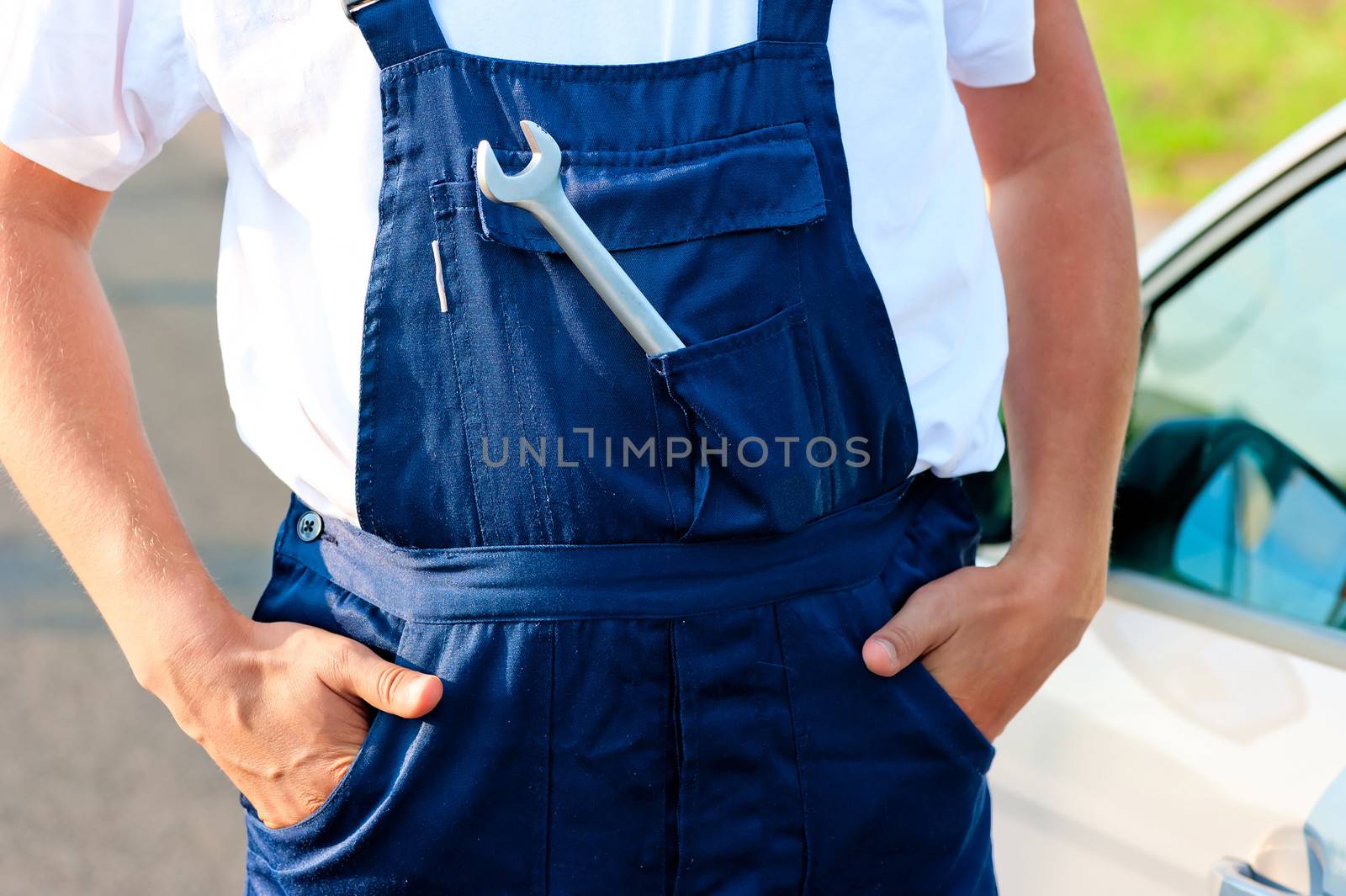 wrench sticking out of the pocket mechanic overalls by kosmsos111