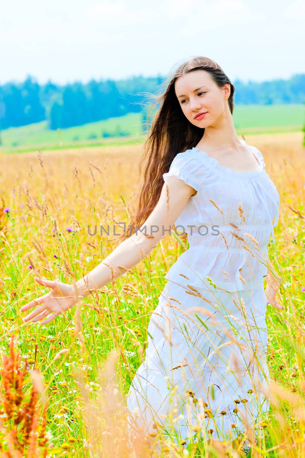 free happy woman in a Russian field by kosmsos111