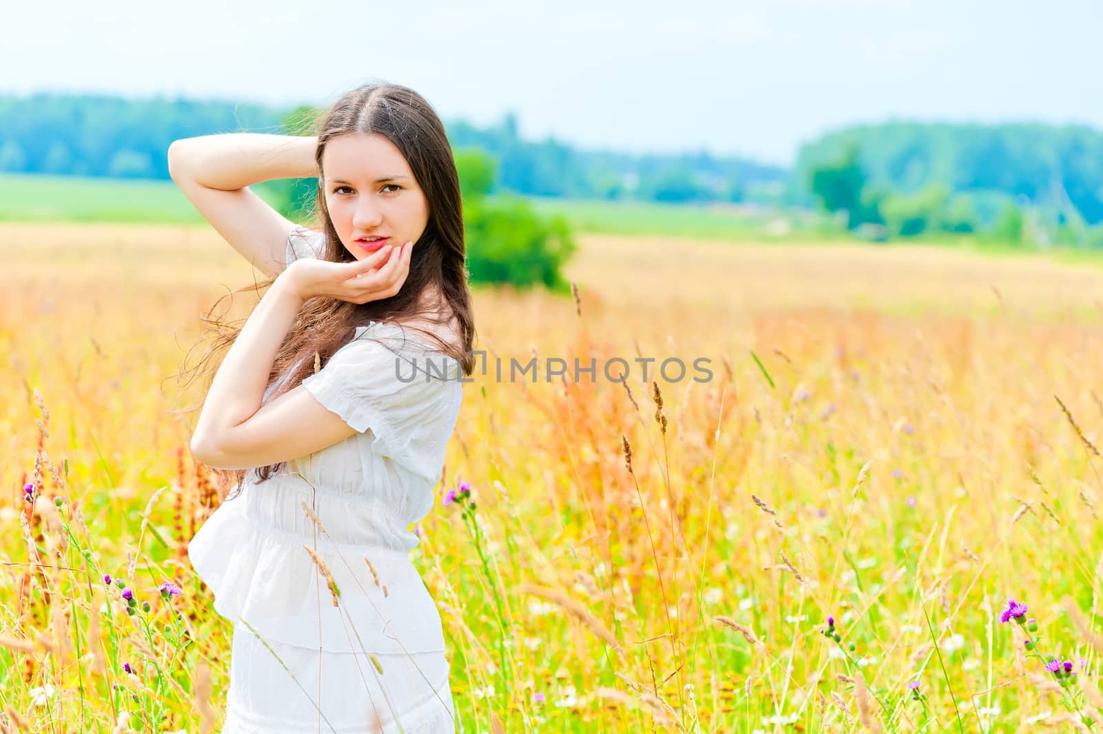 beautiful woman posing in a field of flowers by kosmsos111