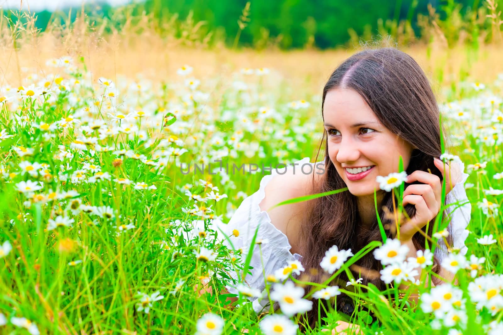 charming young girl in a field with lush grass by kosmsos111