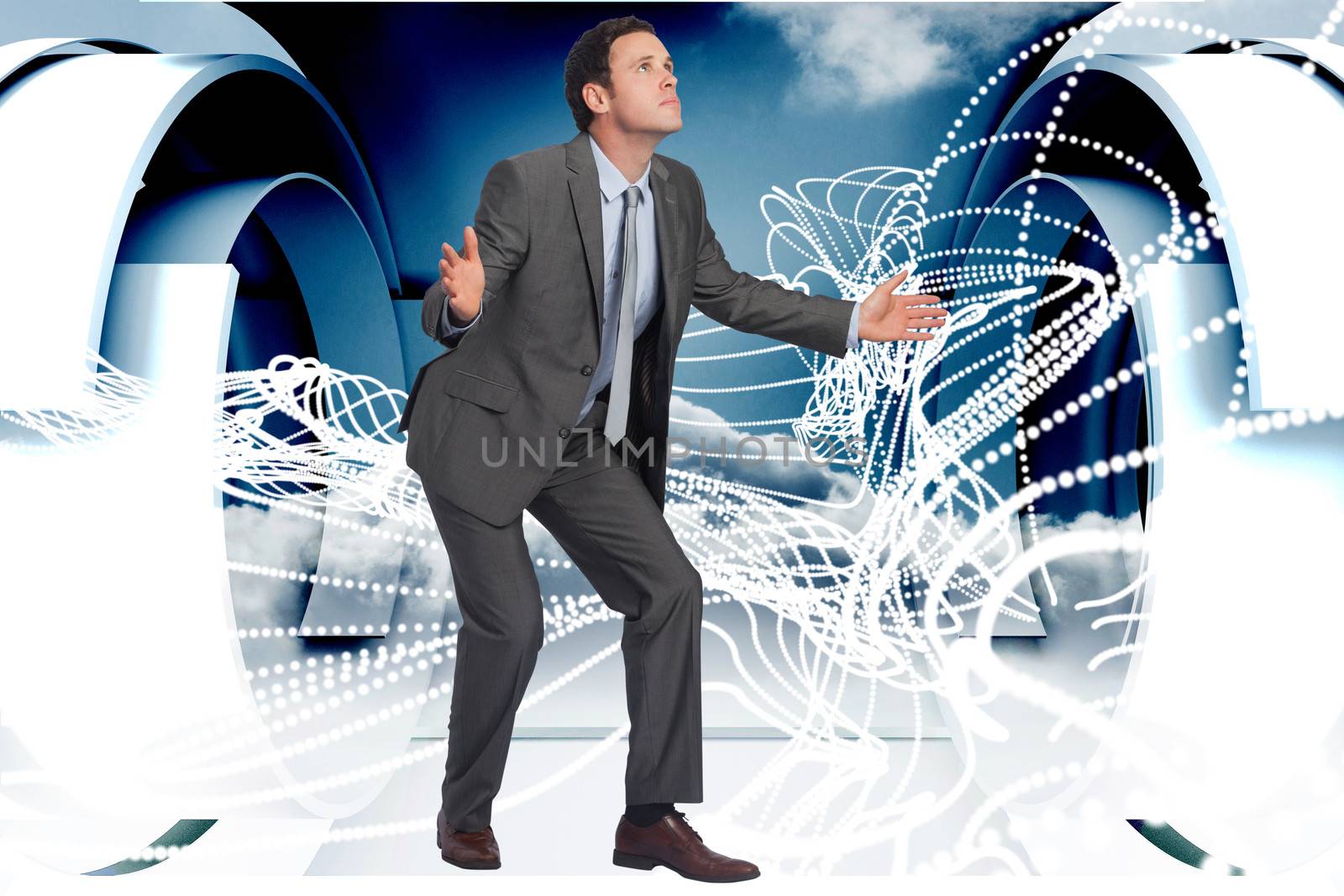 Composite image of businessman standing with arms out by Wavebreakmedia
