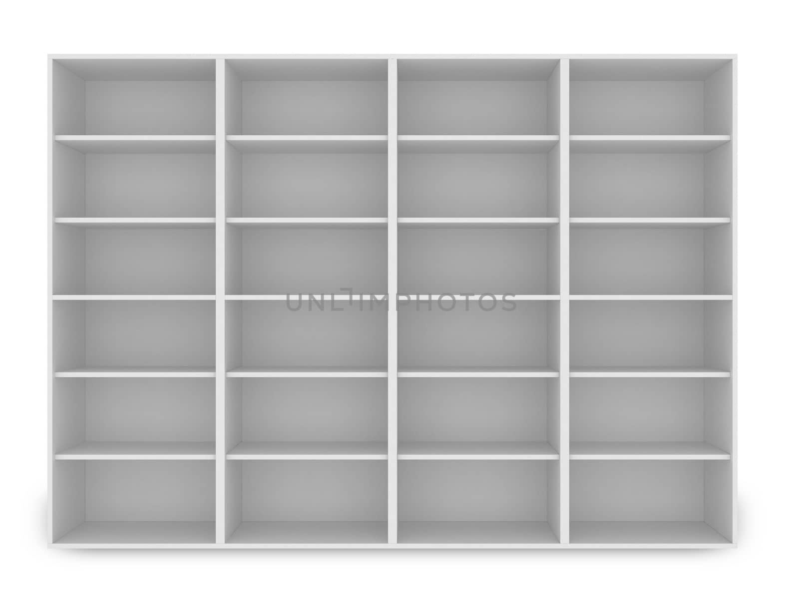 3d white empty shelf space