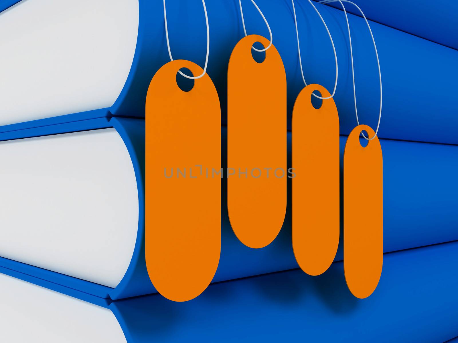 conceptually 3d blank tag hanging on blue book