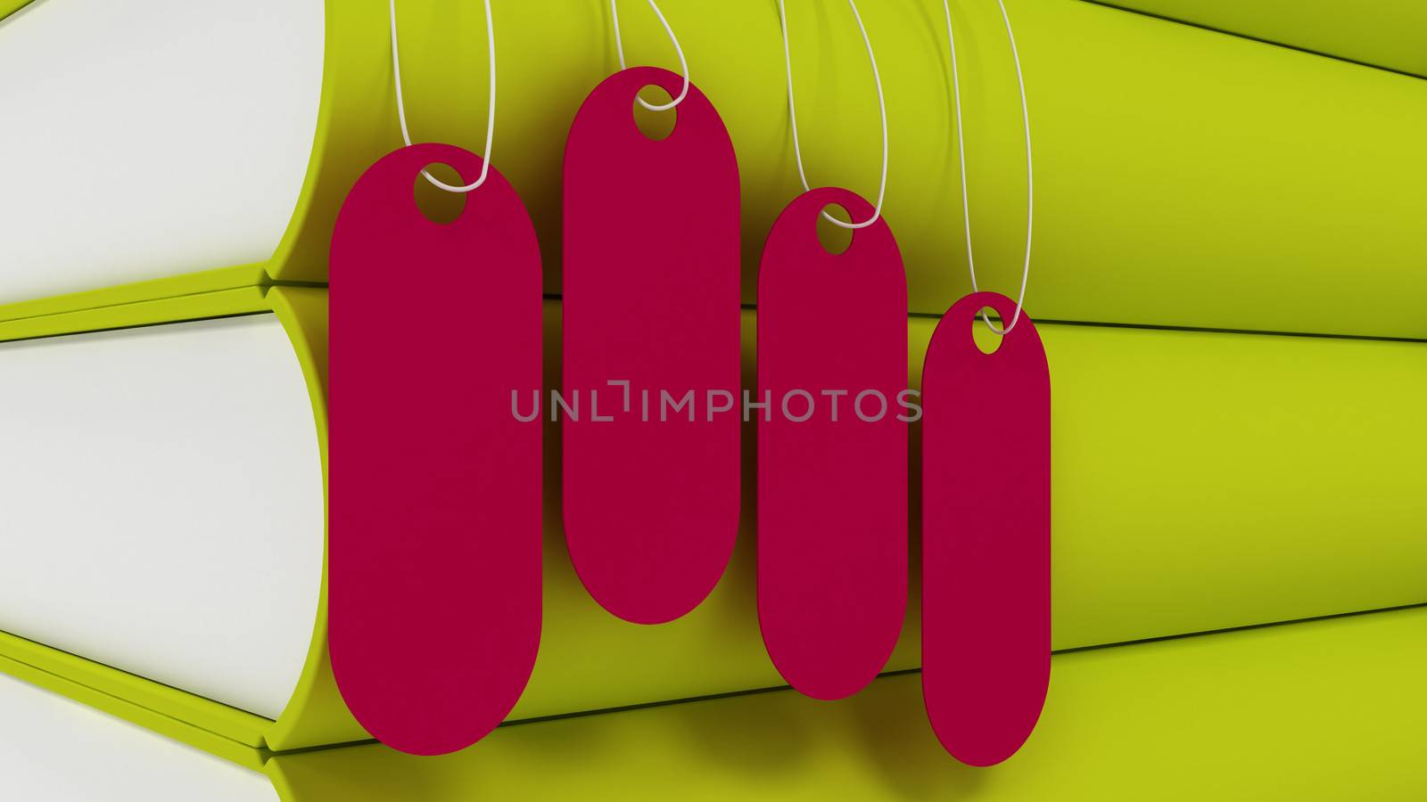 conceptually 3d blank tag hanging on yellow book