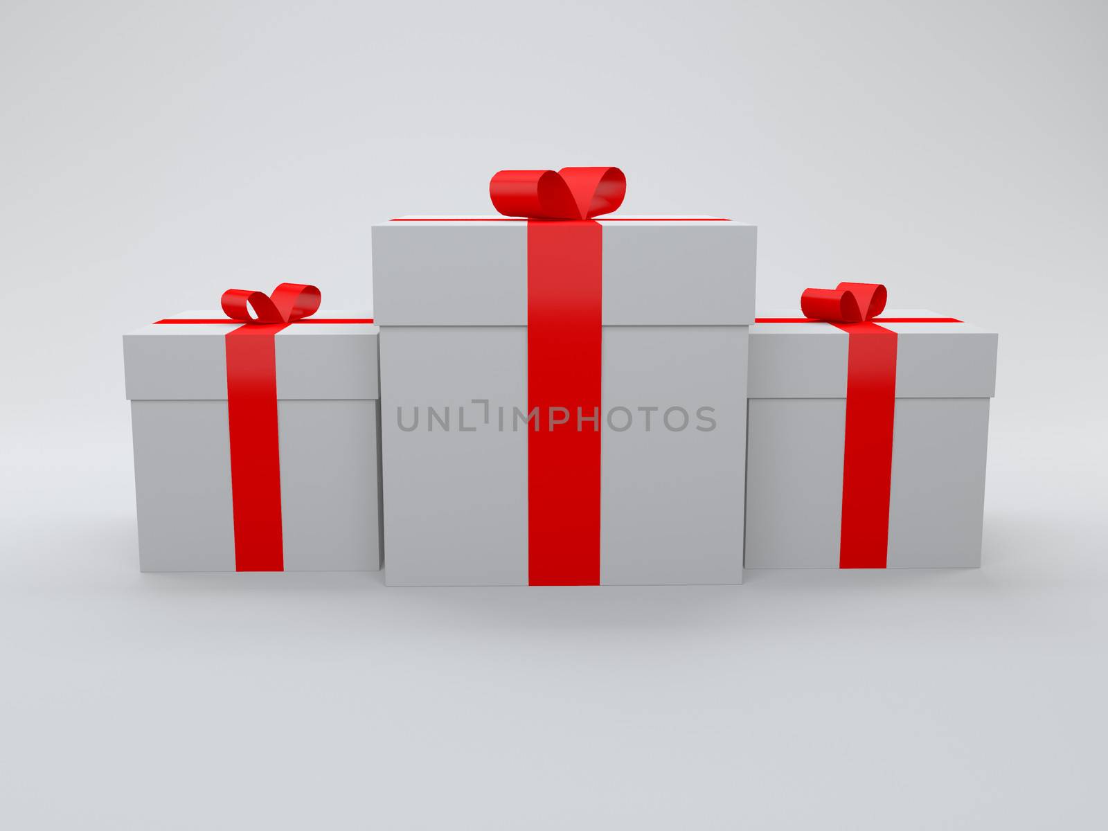 set of gift box wrapped in white paper with red ribbon, isolated on white