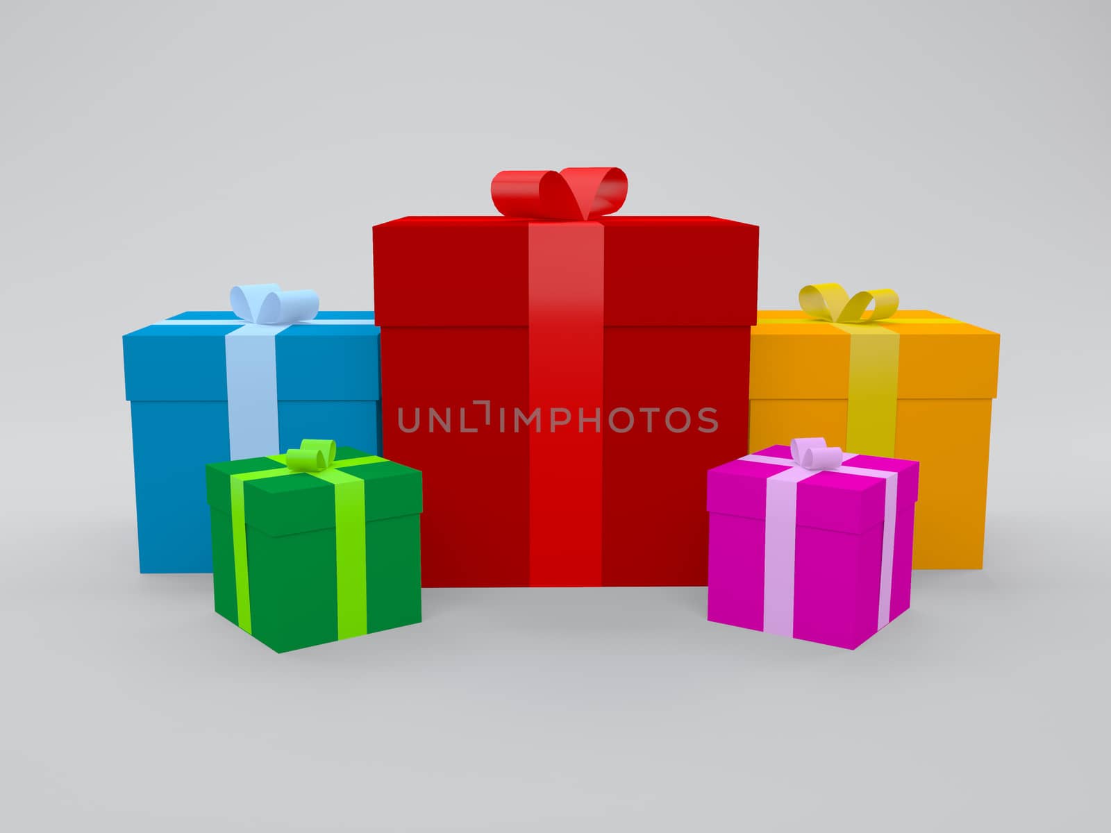 3d rendering pile of presents in different colors