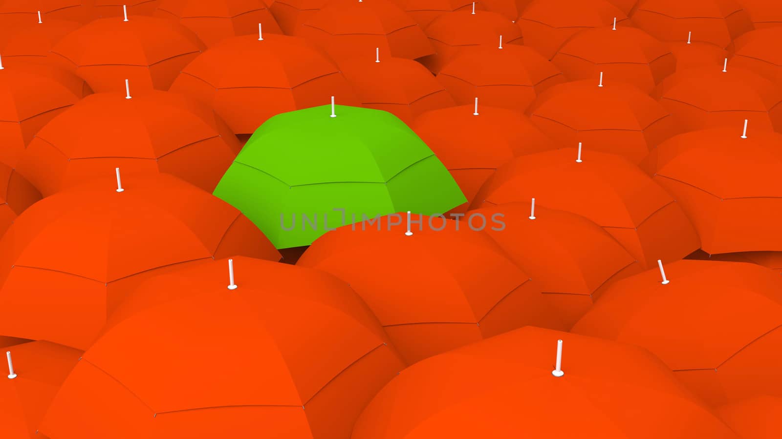 3d conceptually showing leader through umbrella unique color, the best