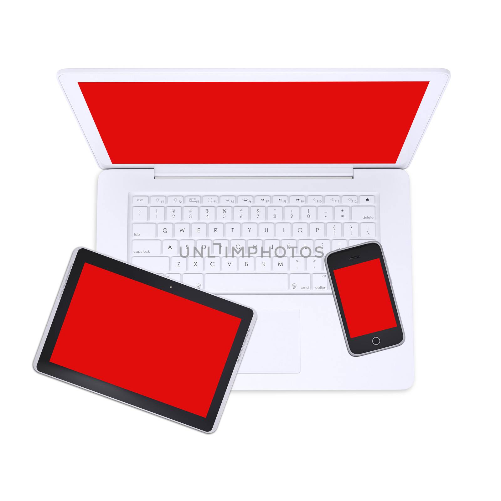 Laptop, tablet pc and smartphone. Isolated on white background