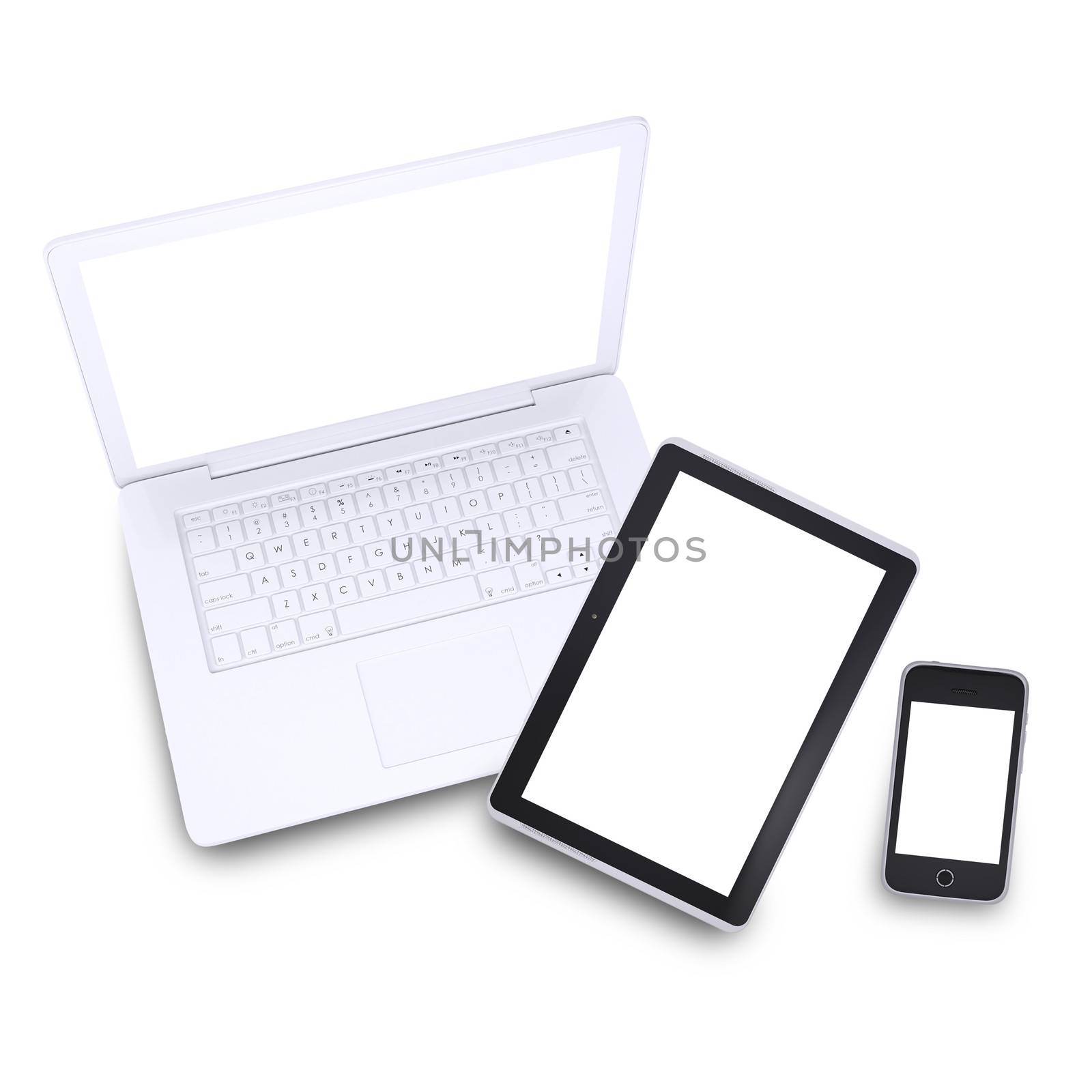 Laptop, tablet pc and smartphone. Isolated on white background