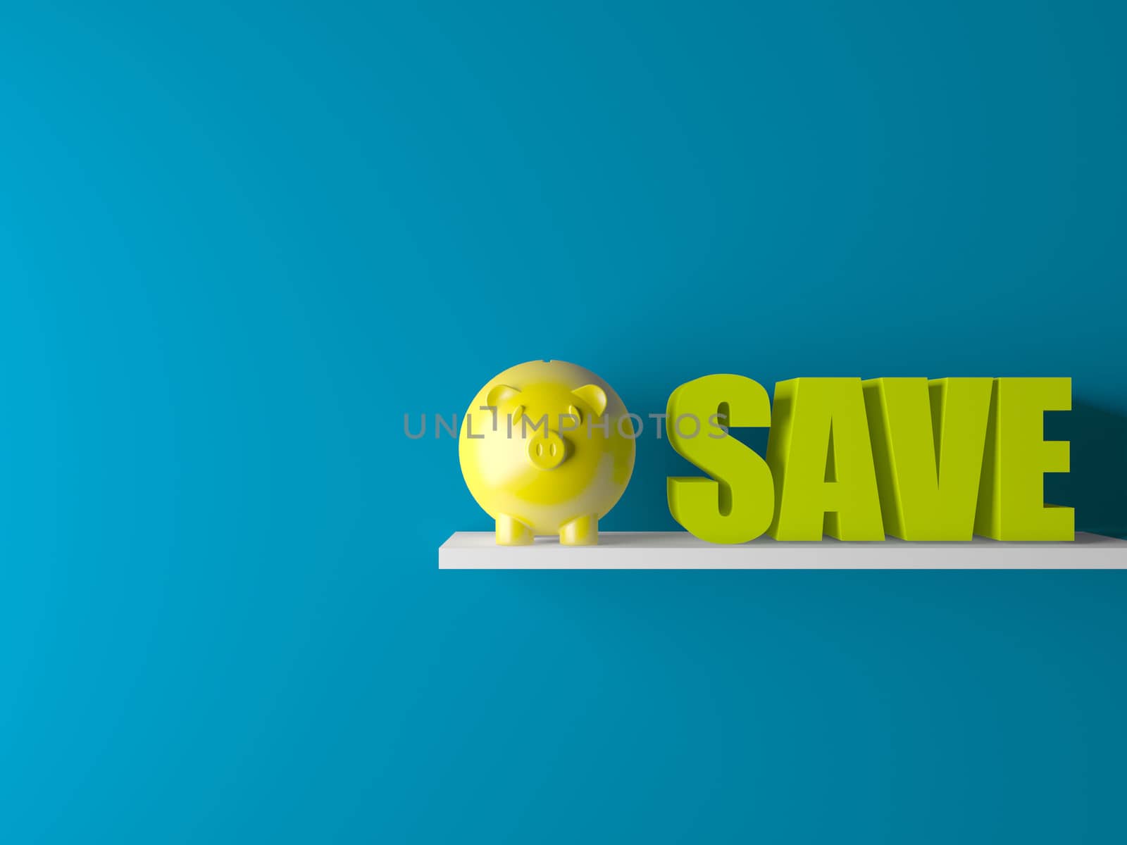 3d conceptually showing saving with piggy bank on wooden base in room