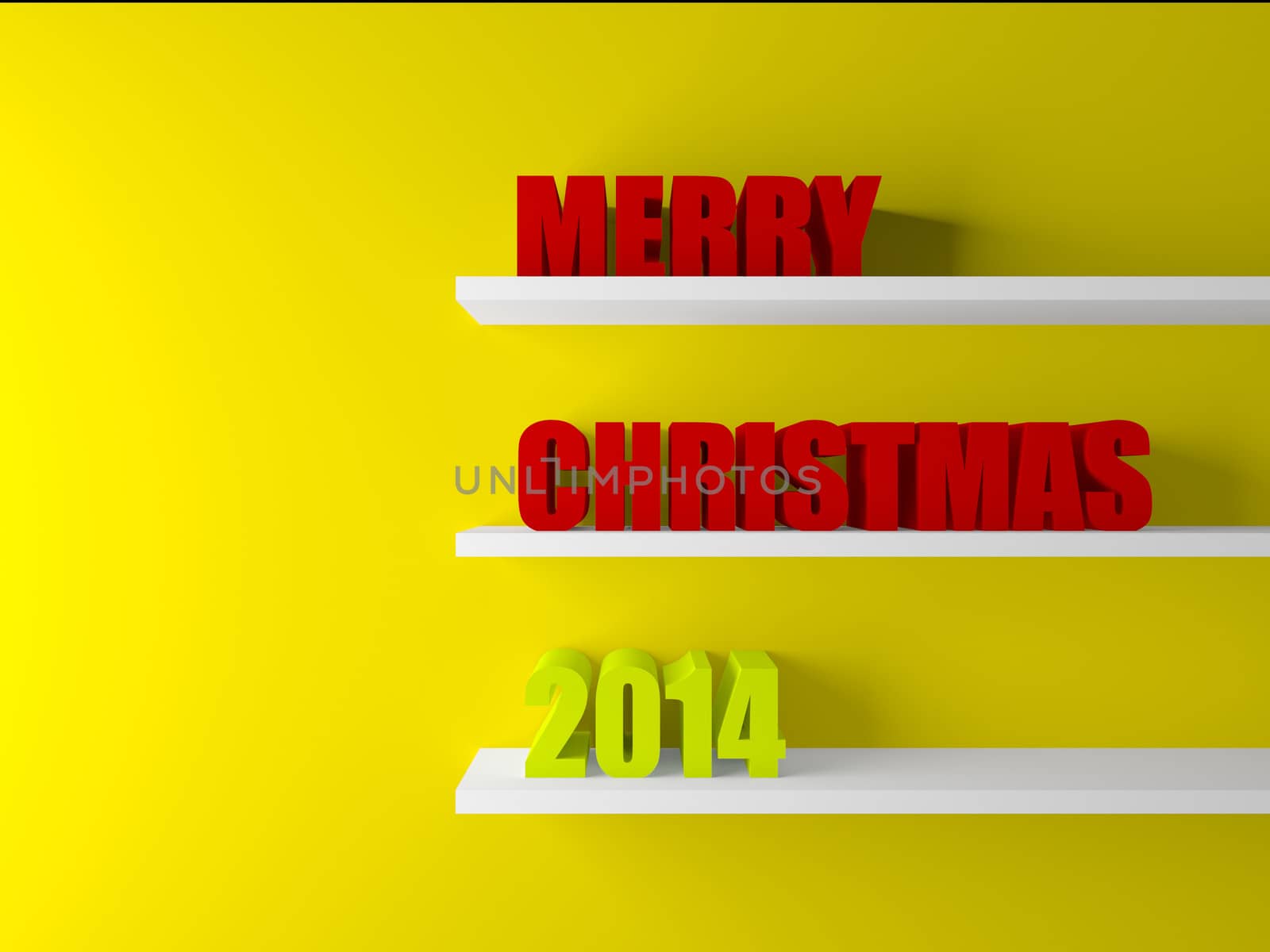 3d merry christmas text on wooden base in room