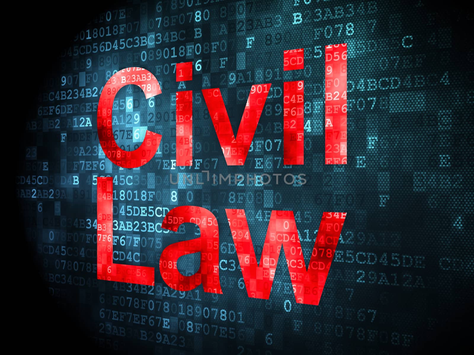 Law concept: pixelated words Civil Law on digital background, 3d render