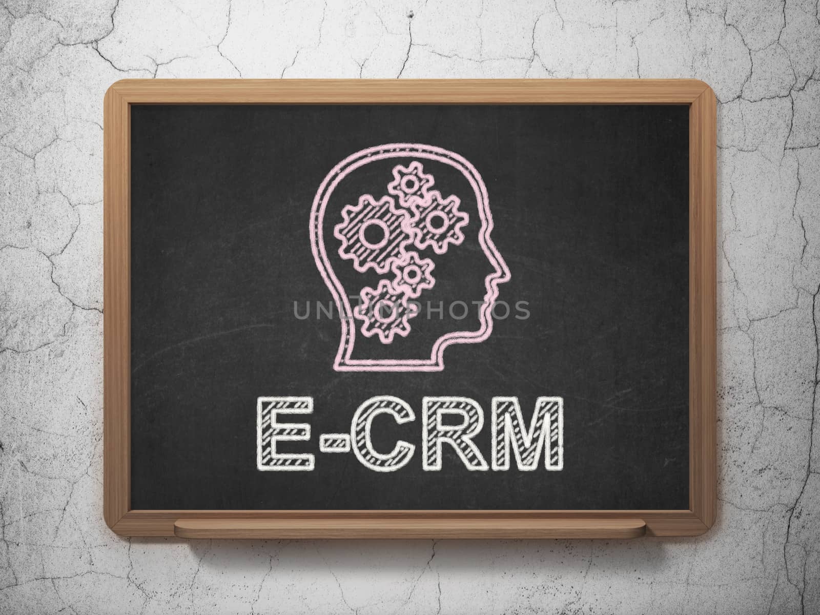 Finance concept: Head With Gears and E-CRM on chalkboard background by maxkabakov