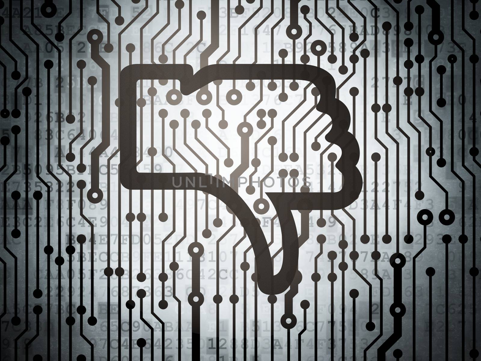 Social network concept: circuit board with Thumb Down by maxkabakov