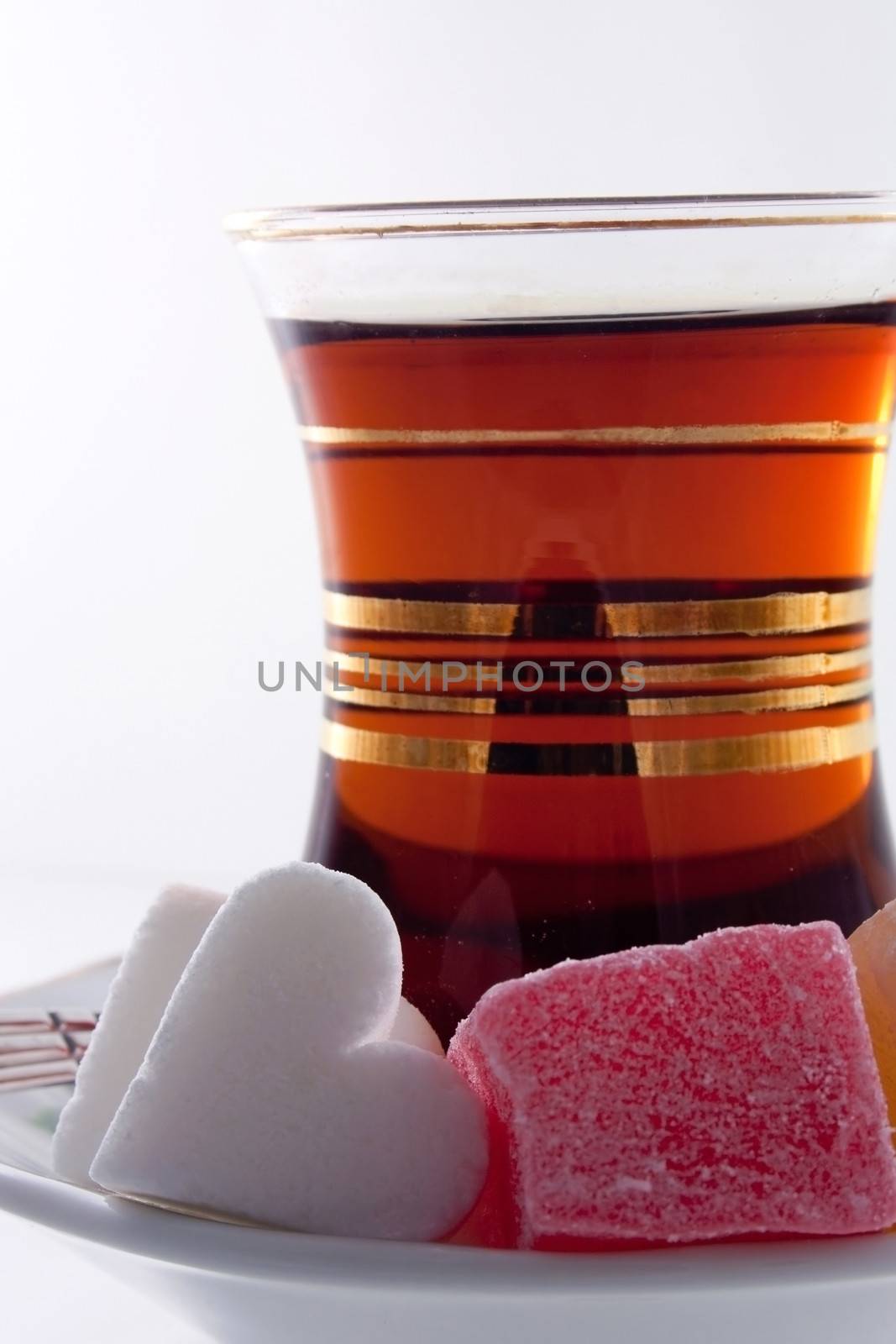 Turkish tea with locum and heart shaped sugar