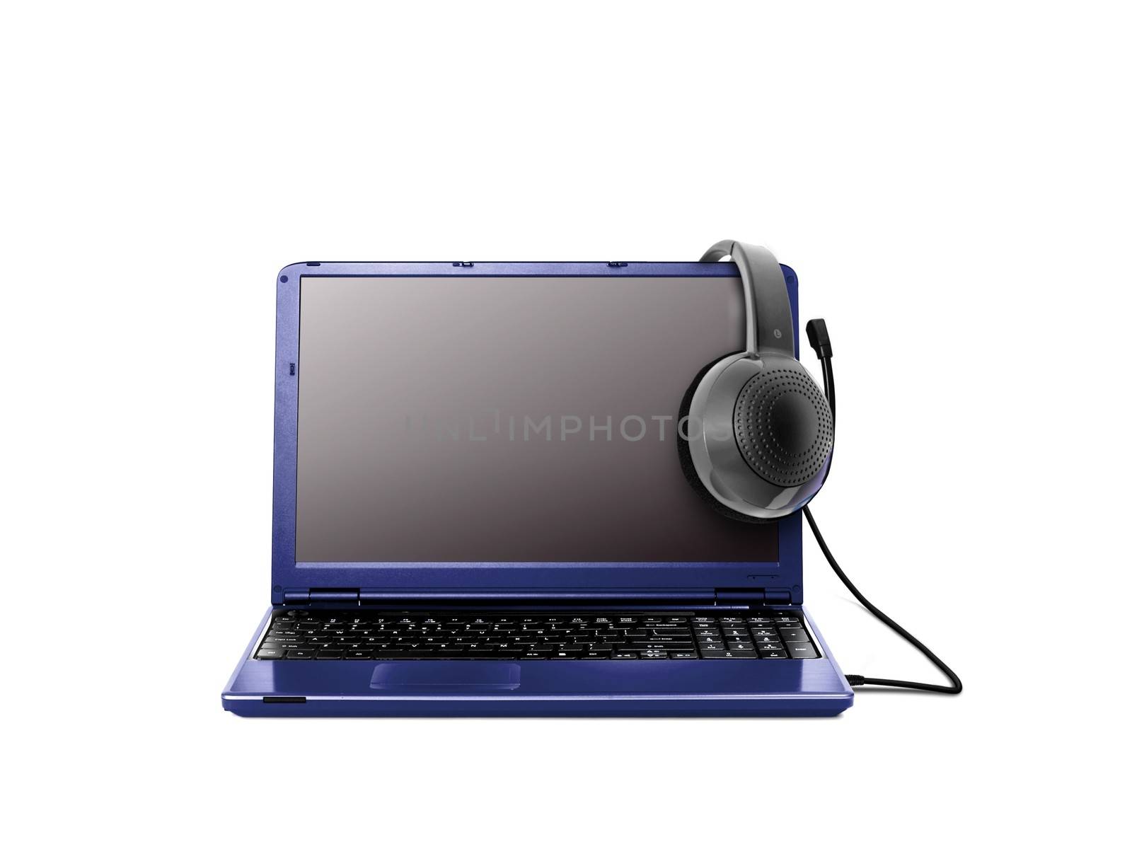 Laptop and Headphones over White