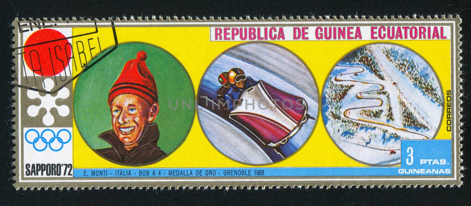 EQUATORIAL GUINEA - CIRCA 1972: stamp printed by Equatorial Guinea, shows Bobsleigh, circa 1972