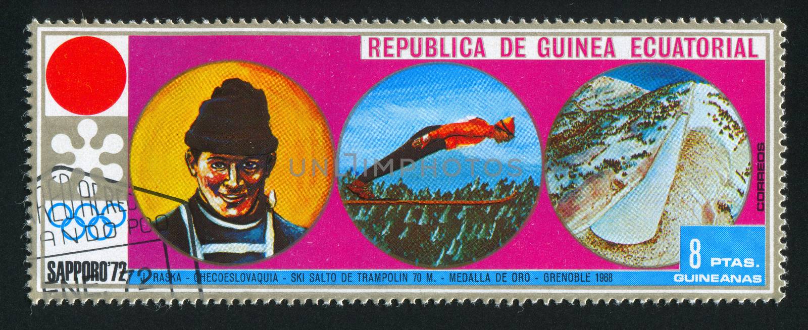 EQUATORIAL GUINEA - CIRCA 1972: stamp printed by Equatorial Guinea, shows Ski Jumping, circa 1972