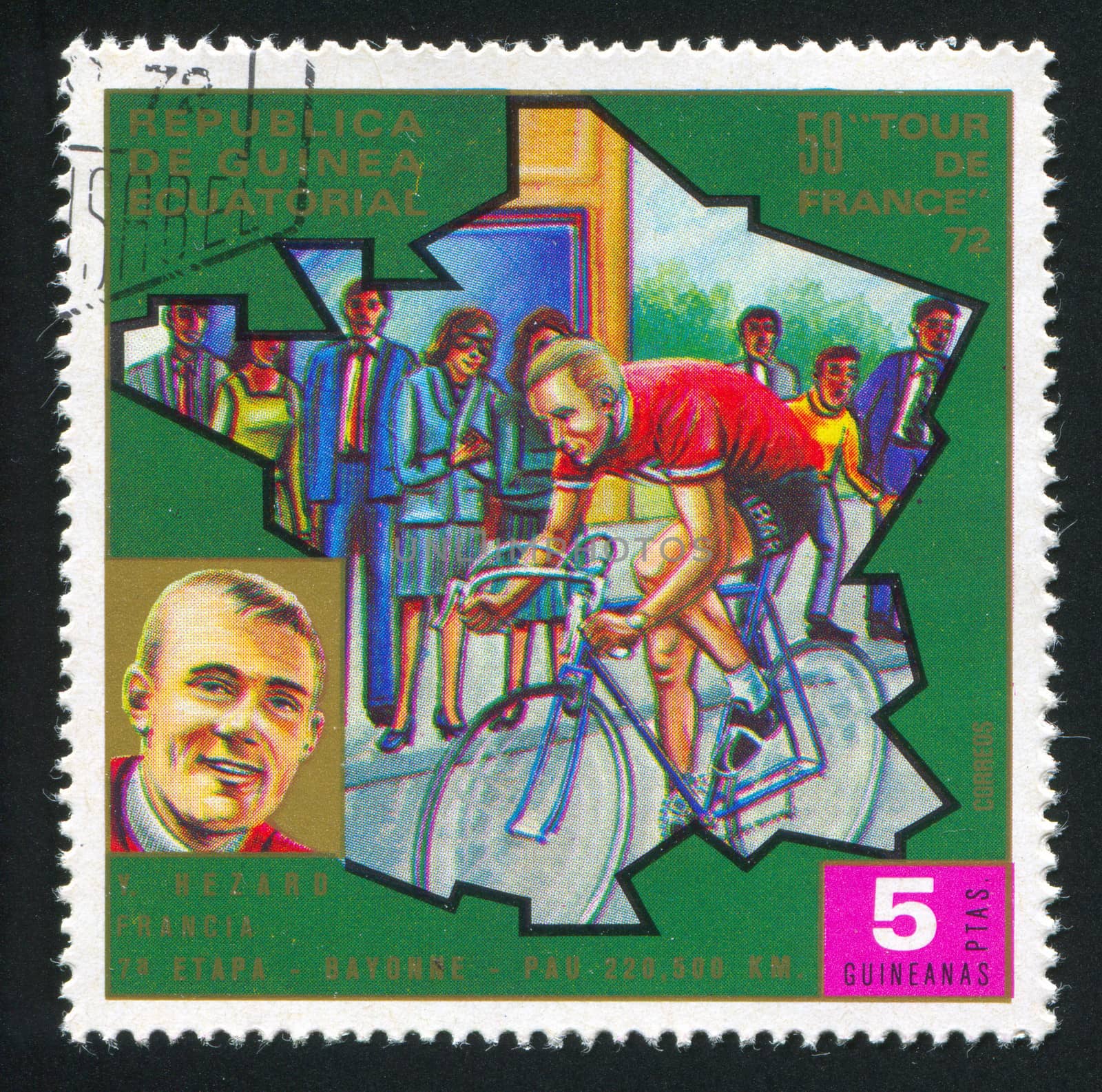EQUATORIAL GUINEA - CIRCA 1972:  stamp printed by Equatorial Guinea, shows bicycle, circa 1972.
