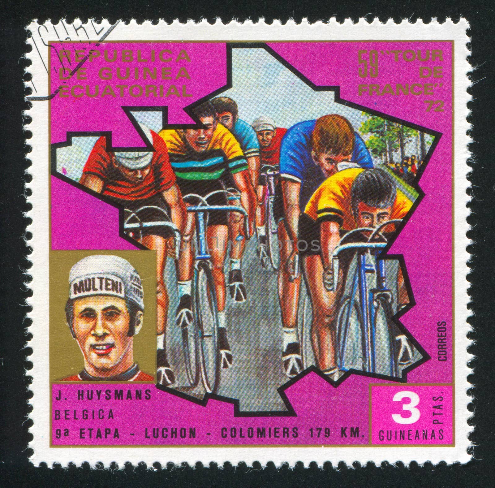 EQUATORIAL GUINEA - CIRCA 1972:  stamp printed by Equatorial Guinea, shows bicycle, circa 1972.