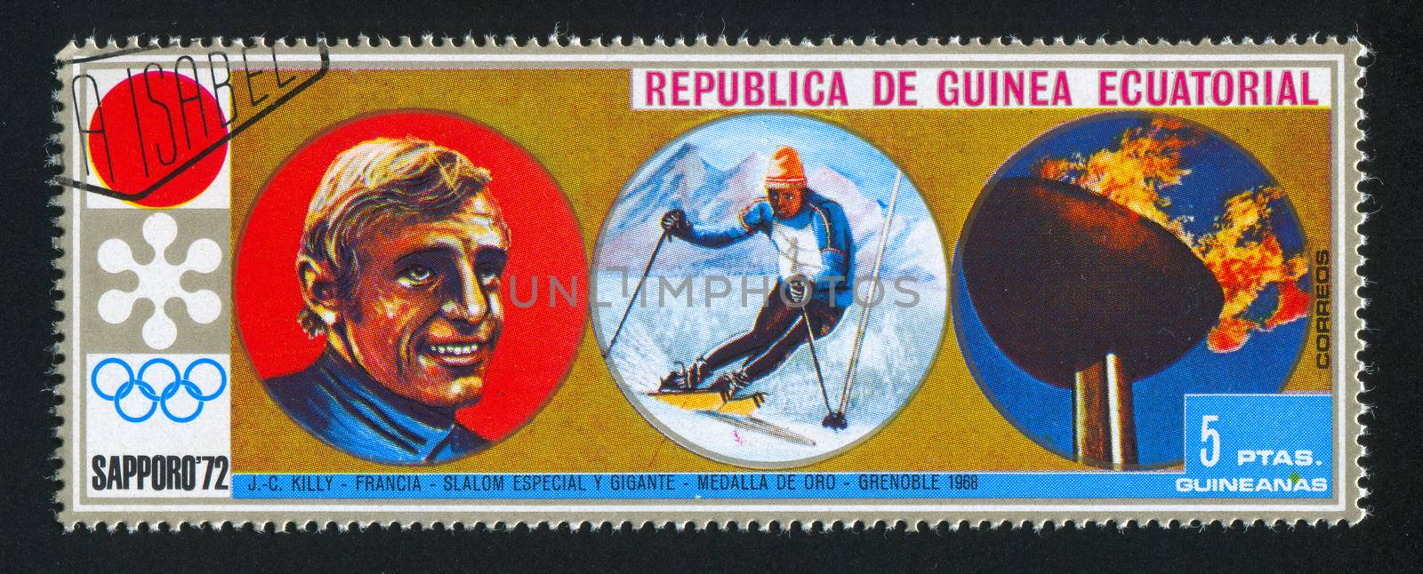 EQUATORIAL GUINEA - CIRCA 1972: stamp printed by Equatorial Guinea, shows Slalom Skiing, circa 1972