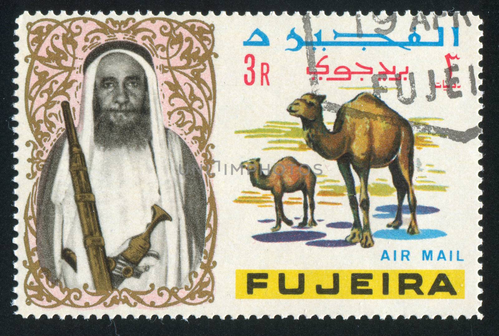 FUJEIRA - CIRCA 1972: stamp printed by Fujeira, shows sheikh and camel, circa 1972