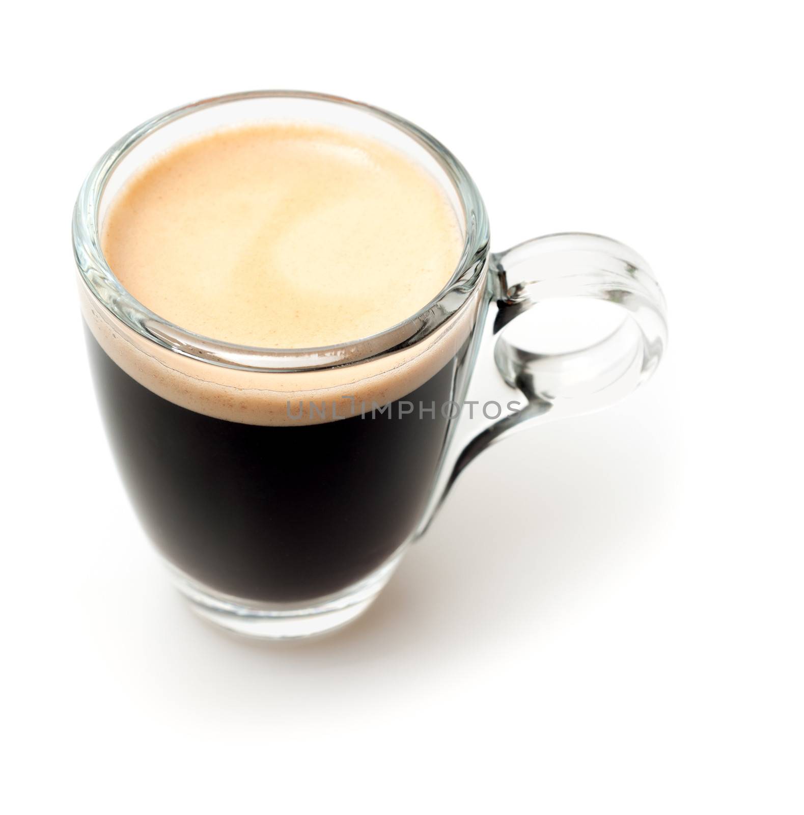 Glass Cup of Espresso Coffee on White Background - Shallow Depth of Field