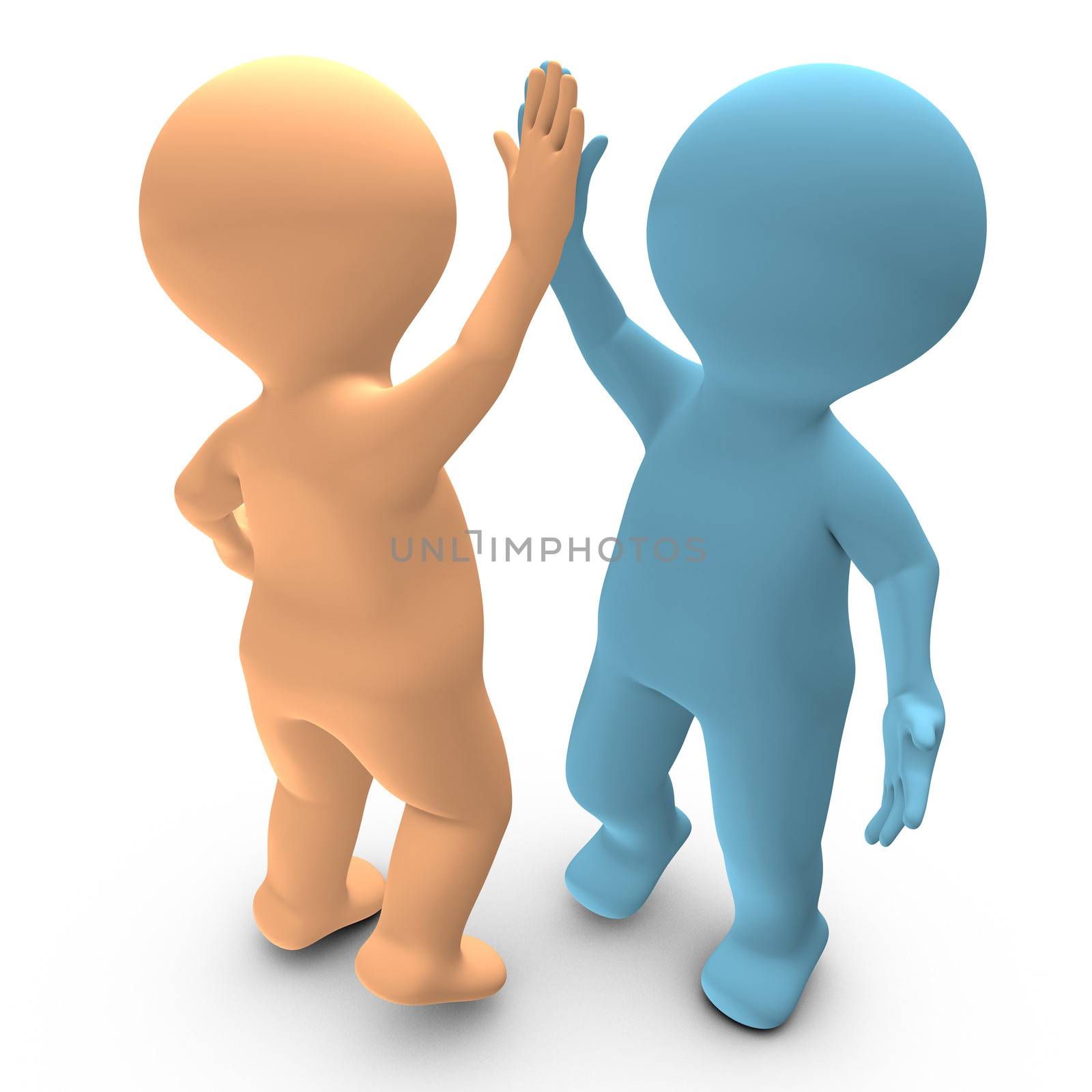 This 3D picture illustrates a high five between two persons that celebrate a success