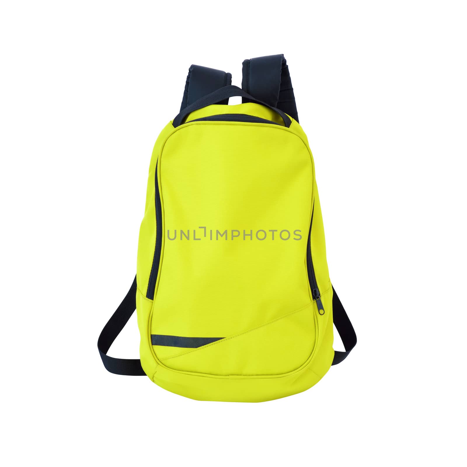 A high-resolution image of an isolated yellow-green colored rucksack on white background. High-quality clipping path included.