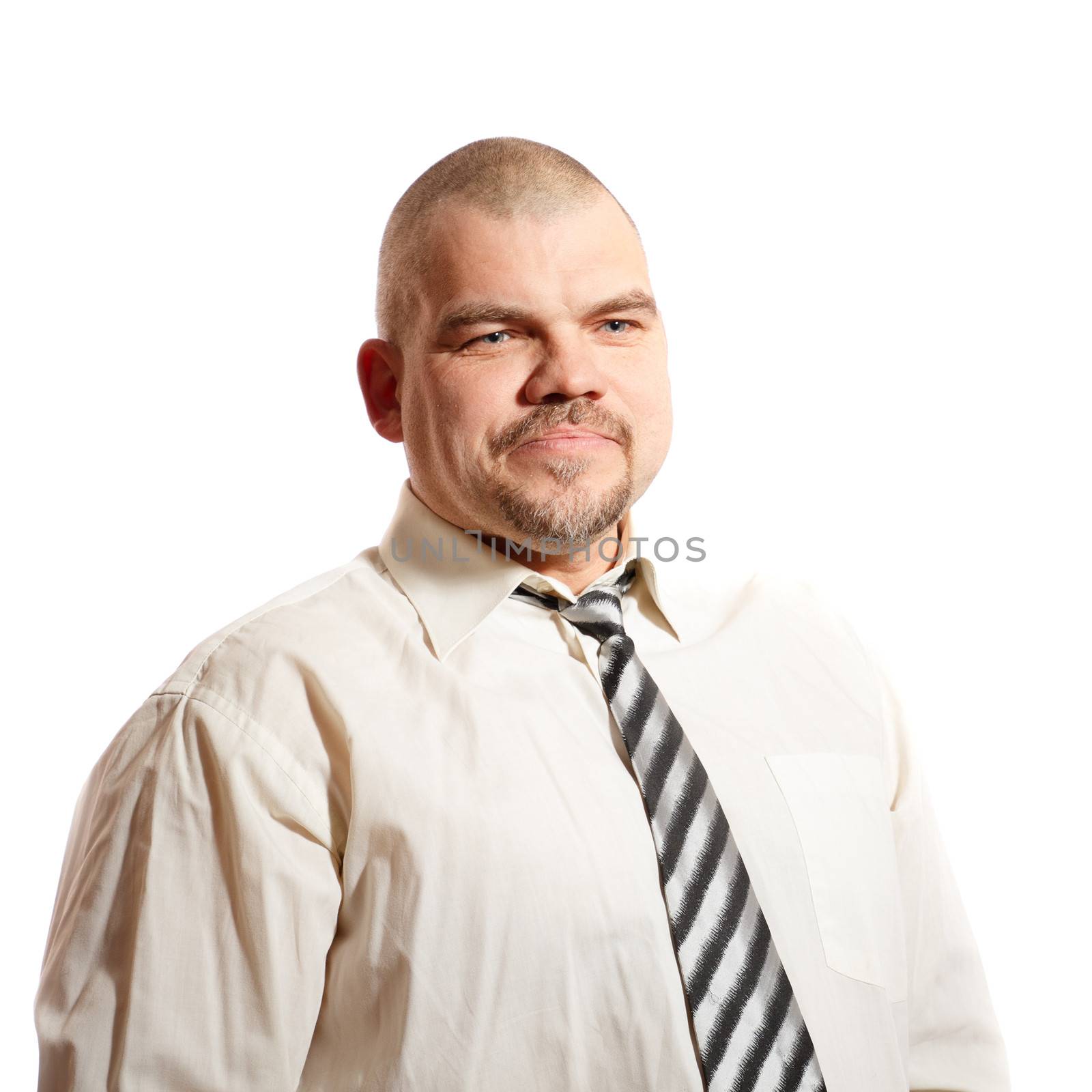 a serious man of middle years on white background