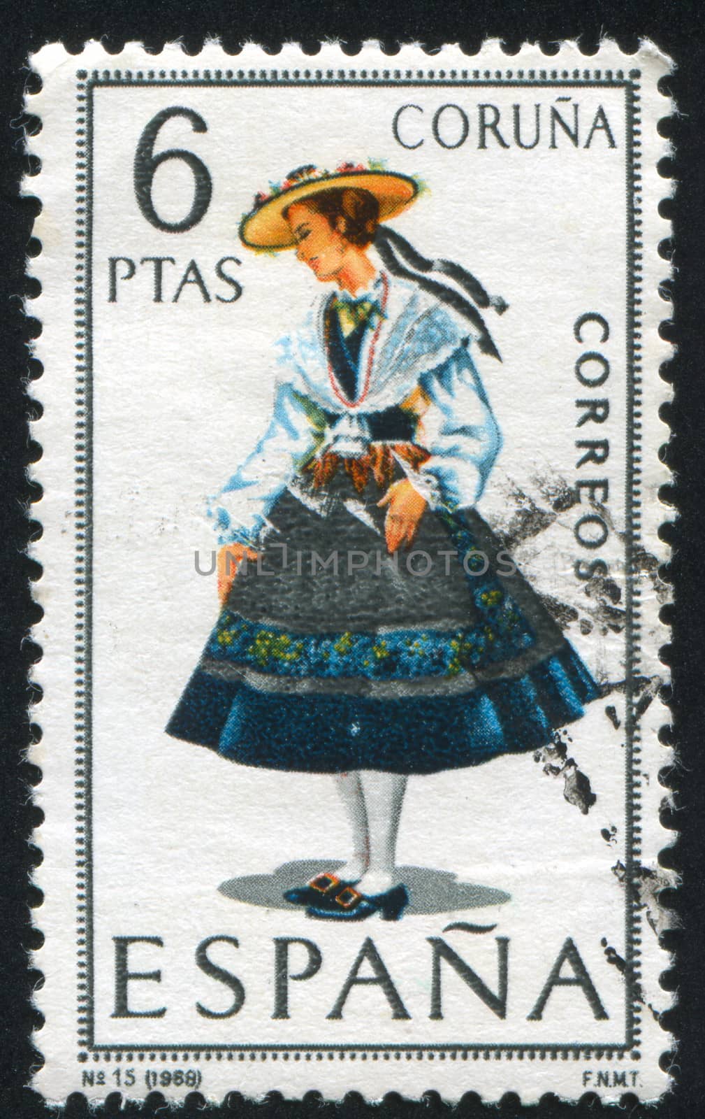 SPAIN - CIRCA 1968: stamp printed by Spain, shows woman Regional Costumes, circa 1968