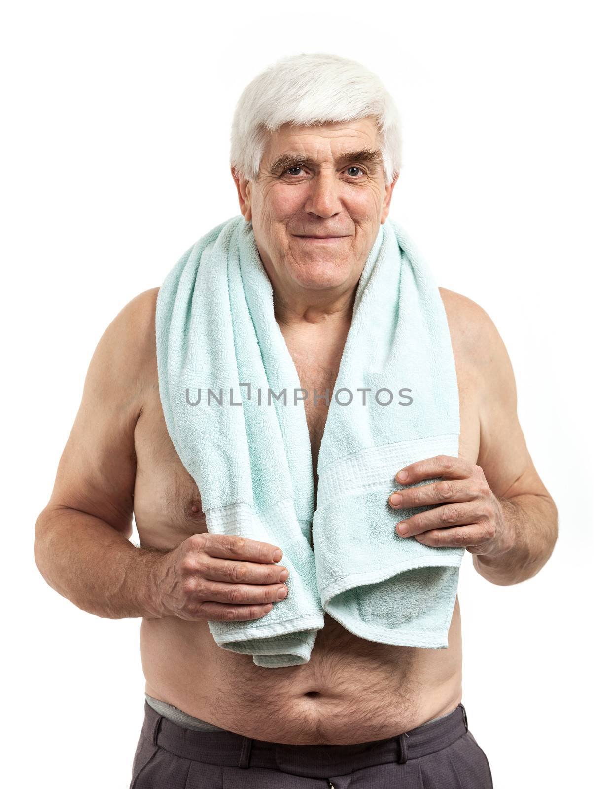 Portrait of relaxed middle aged man holding towel by photobac