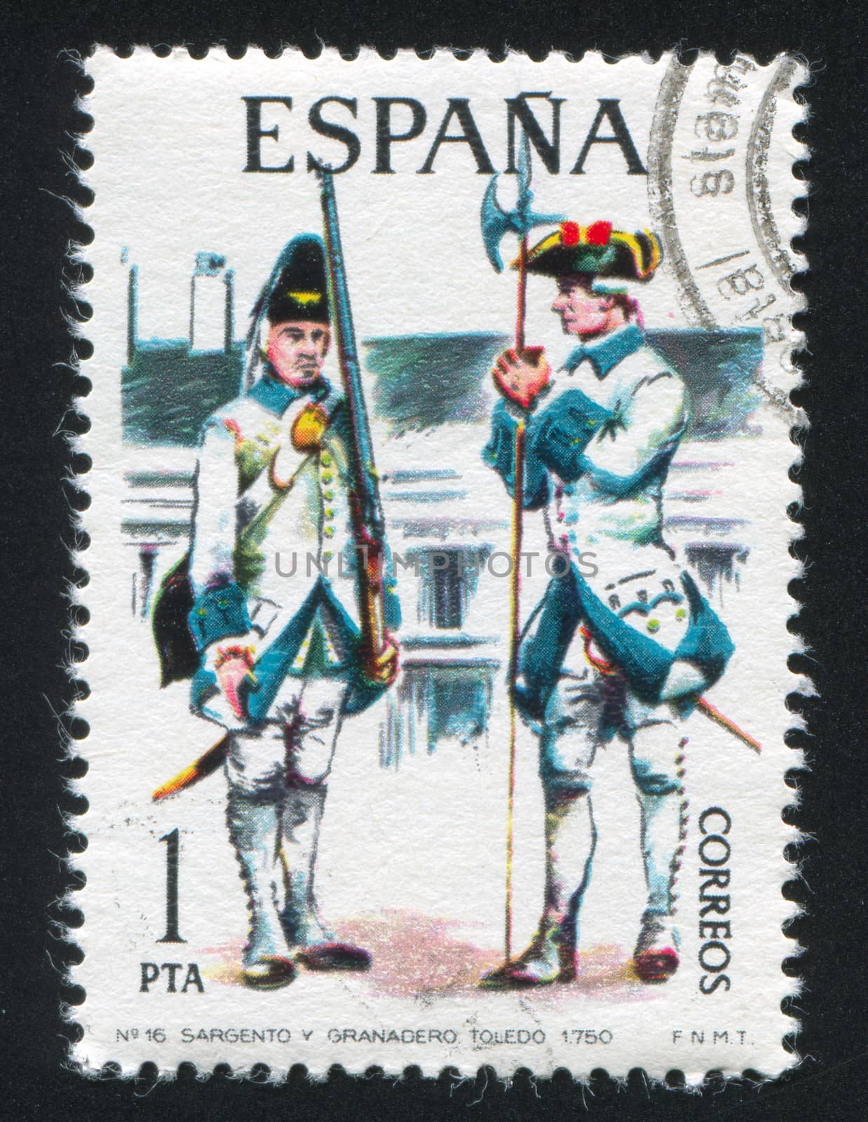 SPAIN - CIRCA 1975: stamp printed by Spain, shows Sergeant and grenadier, circa 1975.
