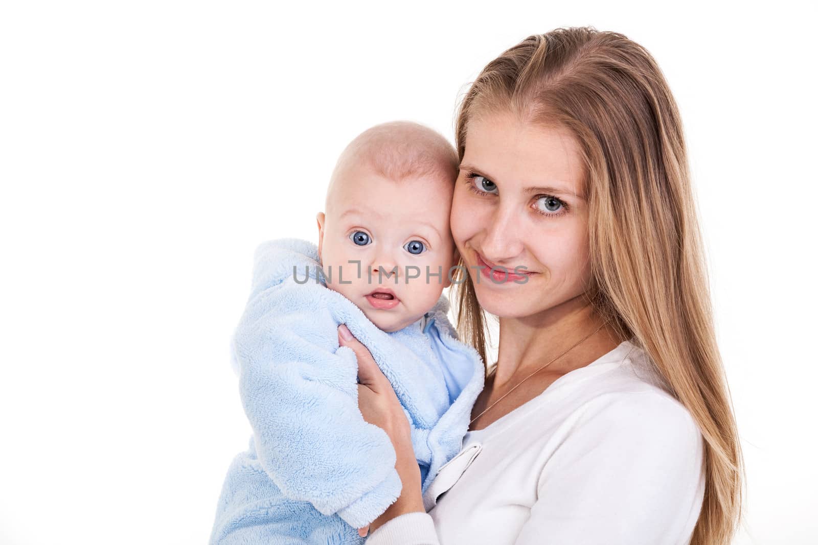 Happy young Caucasian woman and her baby son by photobac