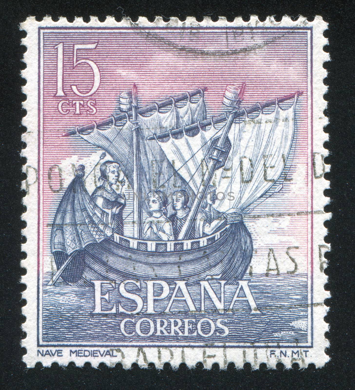 SPAIN - CIRCA 1964: stamp printed by Spain, shows 13th century Ship of King Alfonso X, from medieval manuscript, circa 1964