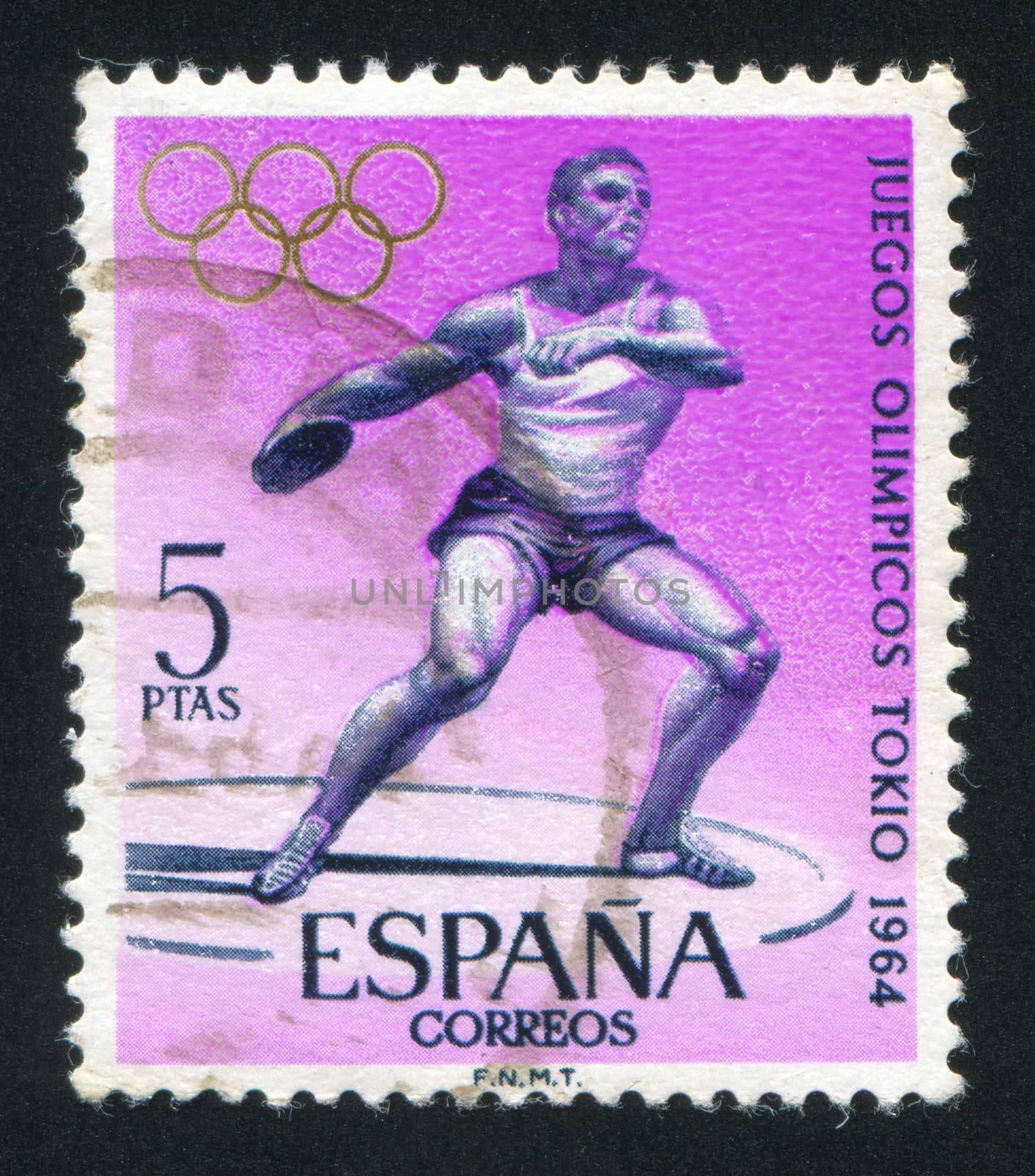 SPAIN - CIRCA 1964: stamp printed by Spain, shows Discus, Throwing, circa 1964