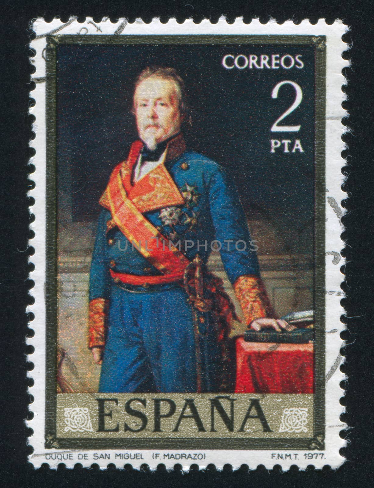 SPAIN - CIRCA 1977: stamp printed by Spain, shows Portrait of Duke of San Miguel by Federico Madrazo, circa 1977