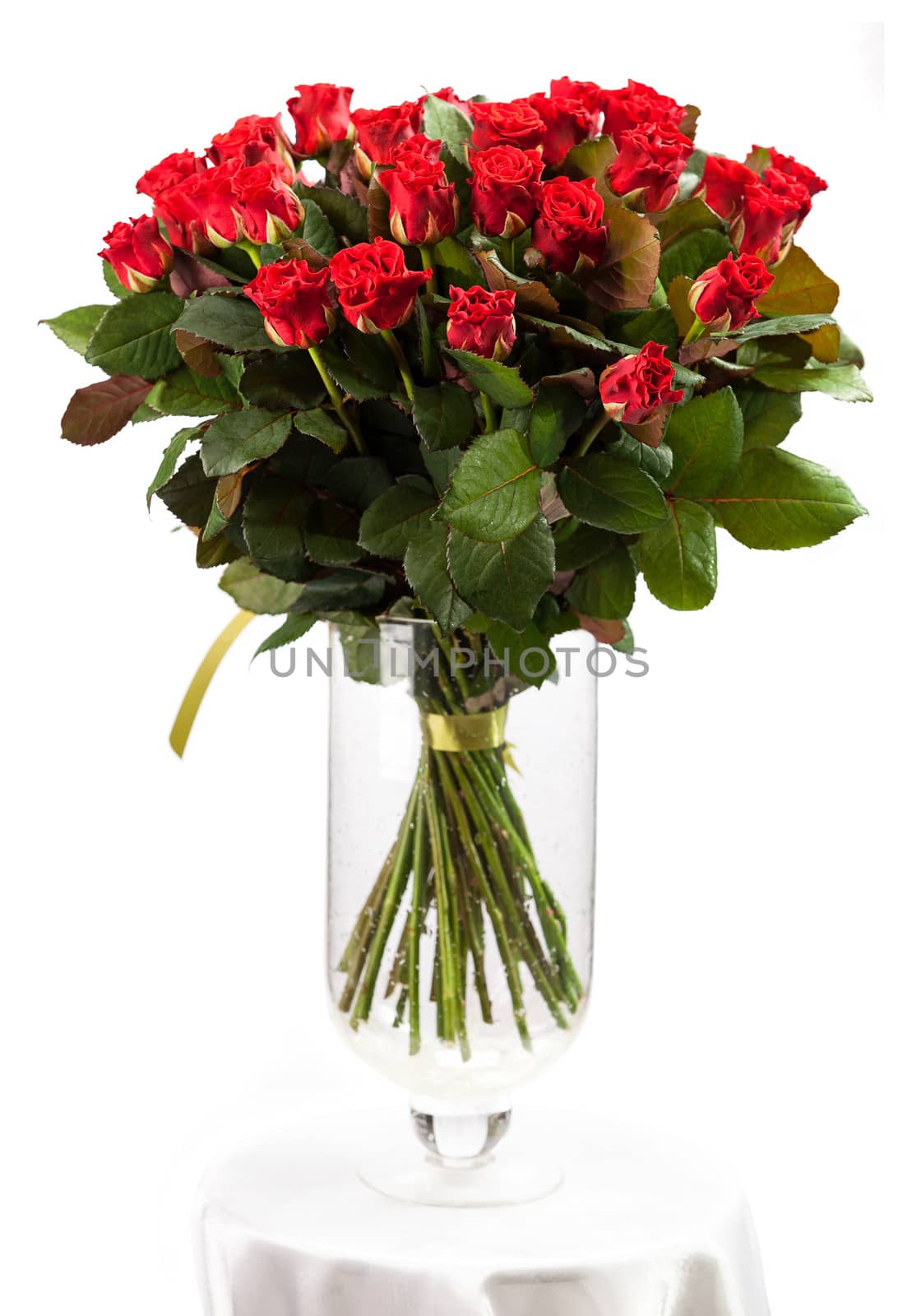 Bouquet of red roses over white background