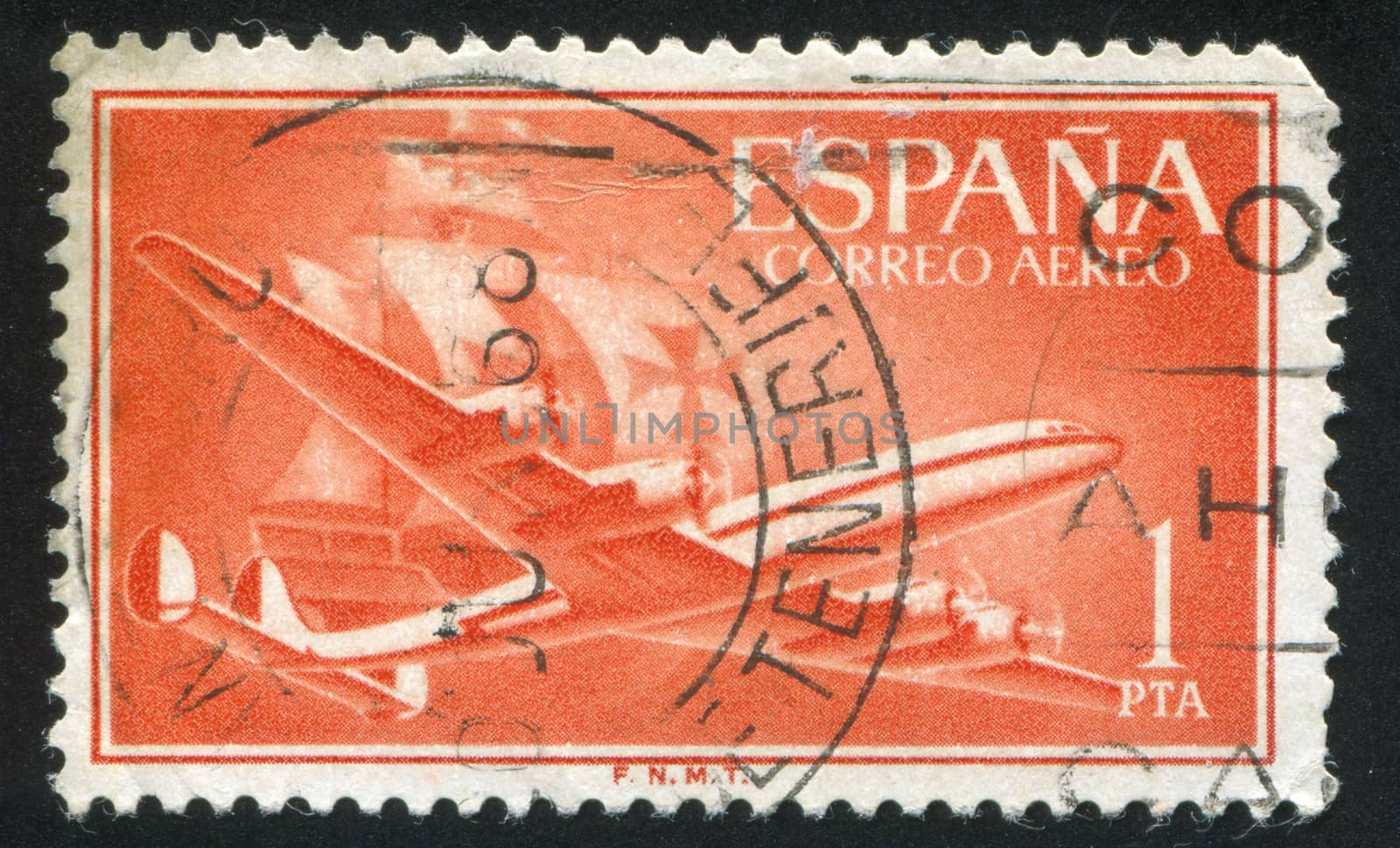 SPAIN - CIRCA 1955: stamp printed by Spain, shows plane and ship, circa 1955