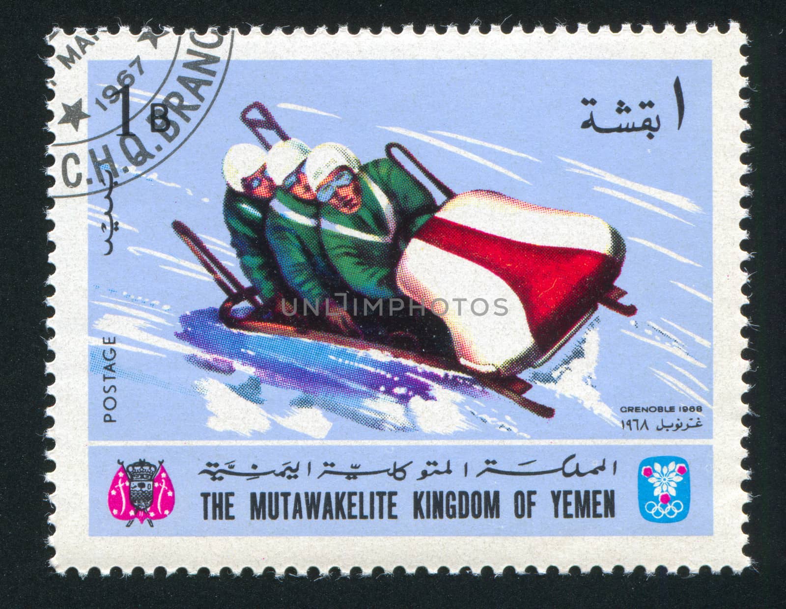 YEMEN - CIRCA 1968: stamp printed by Yemen, shows Bobsleigh, circa 1968