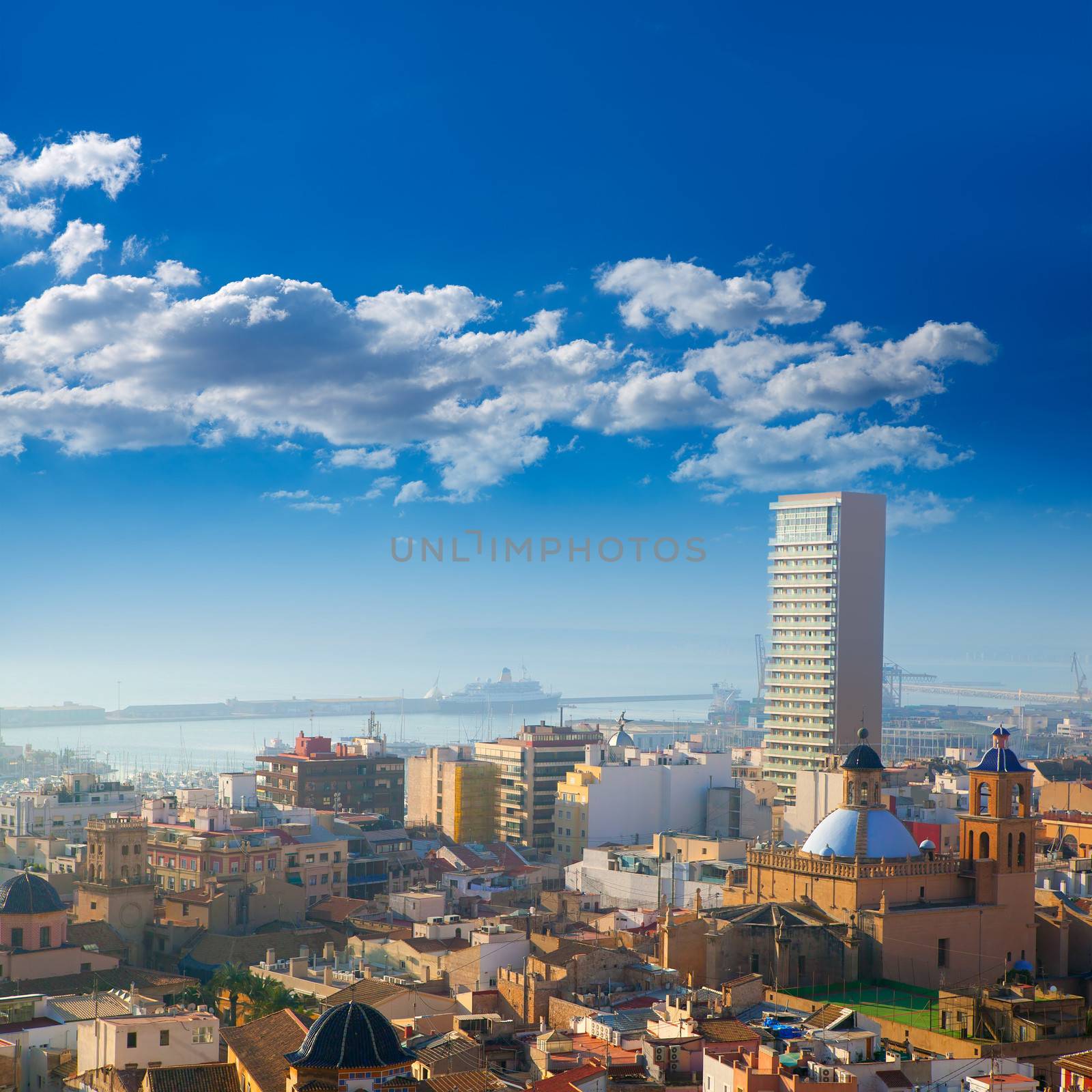 Alicante cityscape skyline in mediterranean sea by lunamarina