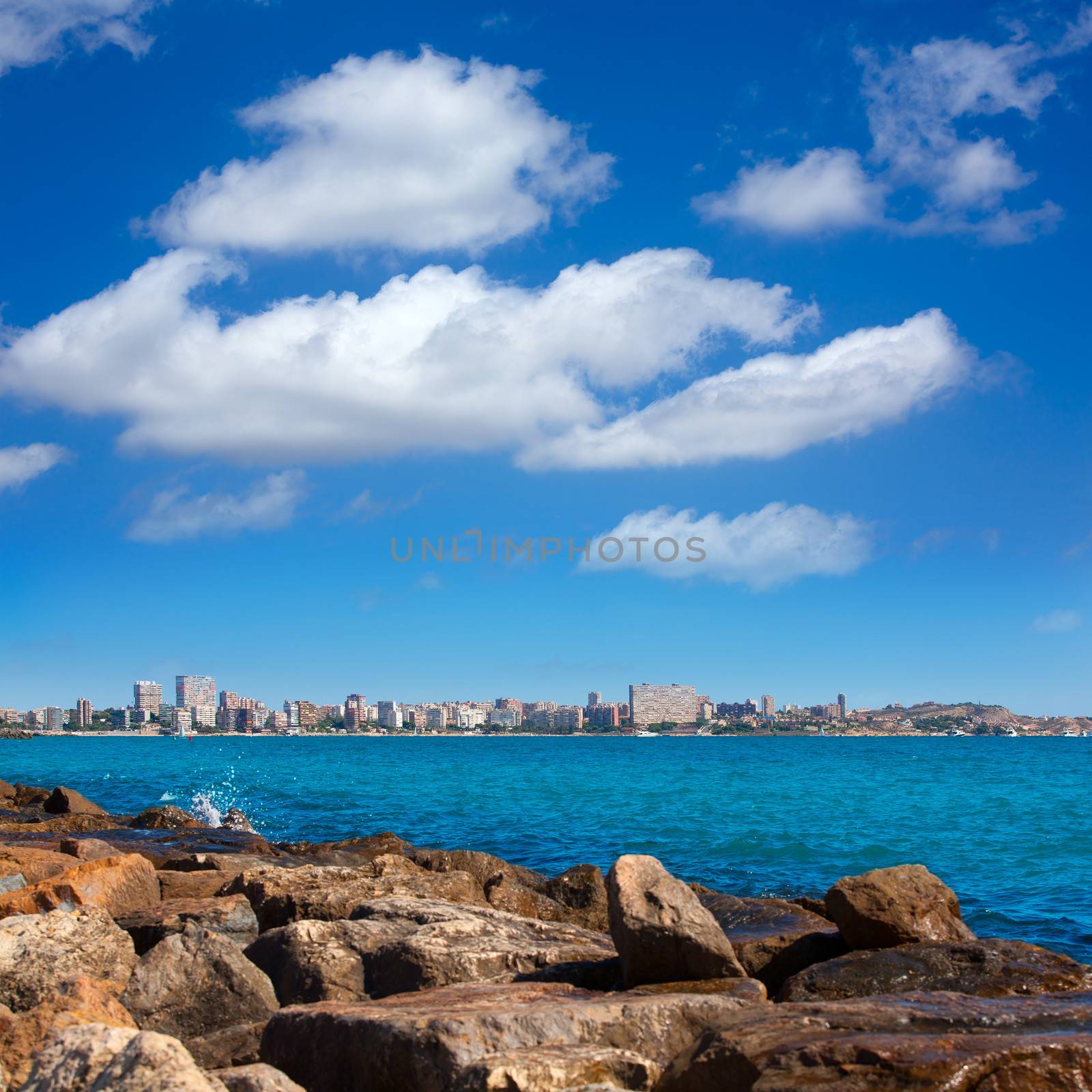 San Juan de Alicante view from Postiguet beach in spain