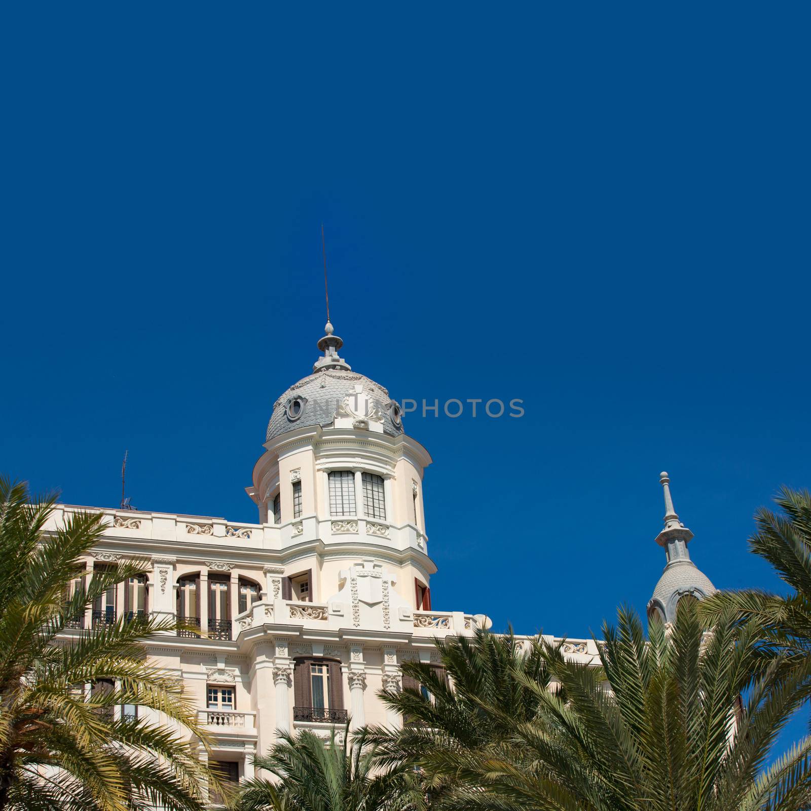 Alicante La Explanada buildings with plam trees in Valencian community of Spain