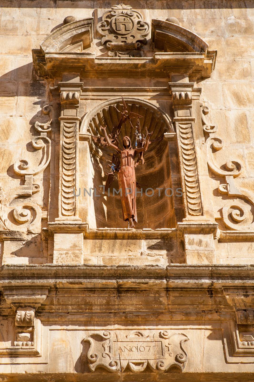 Benassal chuch facade Benasal in Maestrazgo Castellon Spain